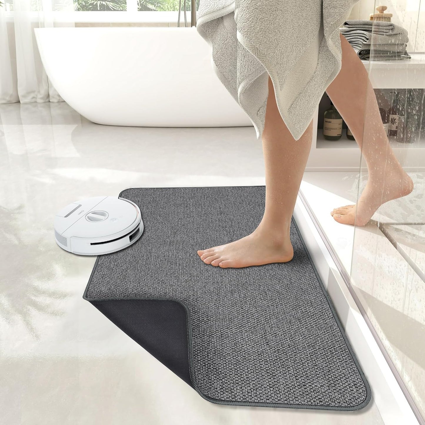 Bath Mat,Ultra Thin Bathroom Rugs,Rubber Bath Mats for Bathroom,No Slip Bath Rug,Quick Dry,Machine Washable,Low Pile,Absorbent,Shower Outside,Sink,Home Decor Accessories.Dark Grey,1'5"x2'3"(17x27inch)