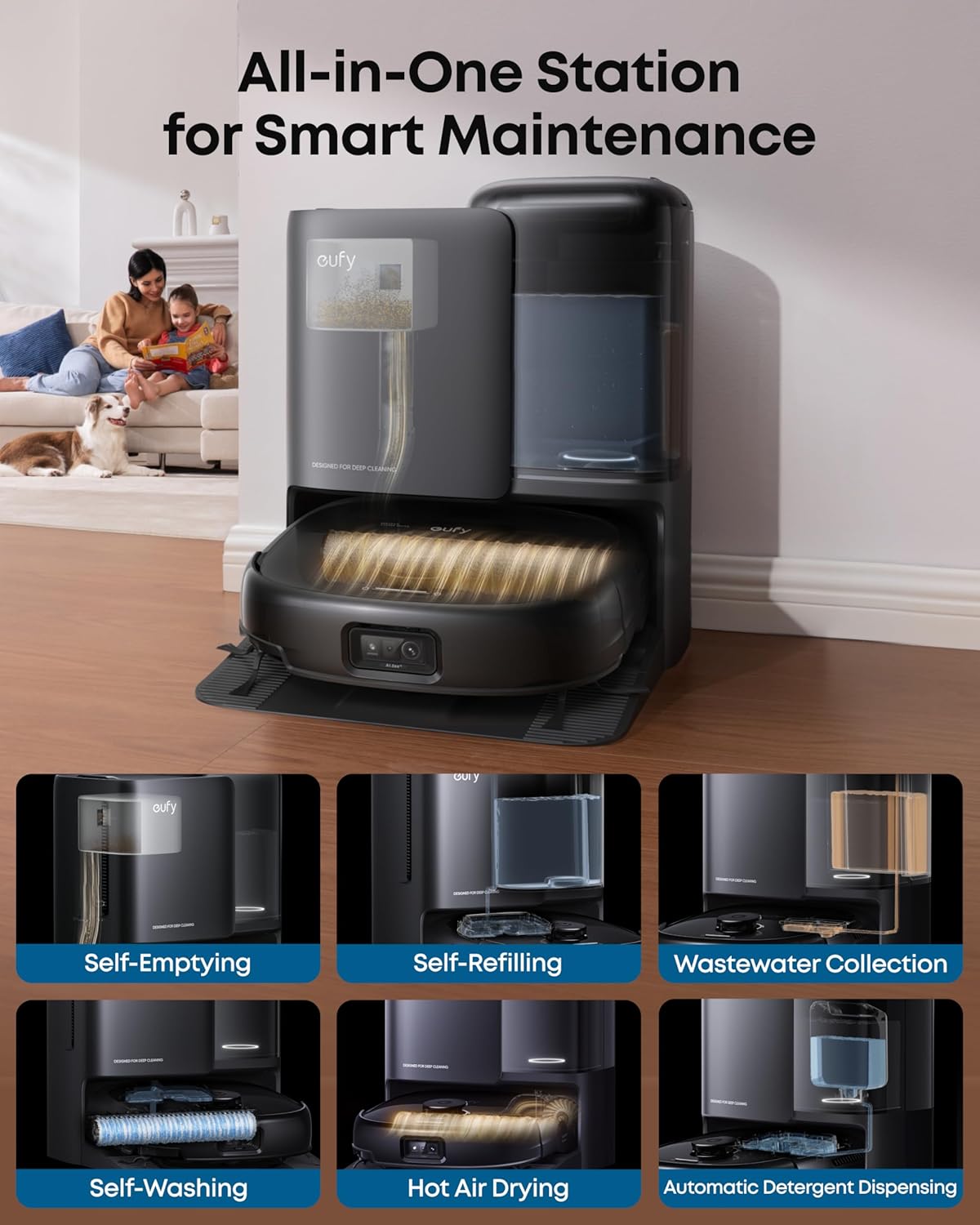 eufy Robot Vacuum E25, HydroJet System with Roller Mop, 20,000 Pa Turbo Suction, All-in-One Robot Vacuum and Mop Combo, Edge-to-Corner Cleaning, Zero-Tangle Design, AI Obstacle Avoidance (Upgraded)
