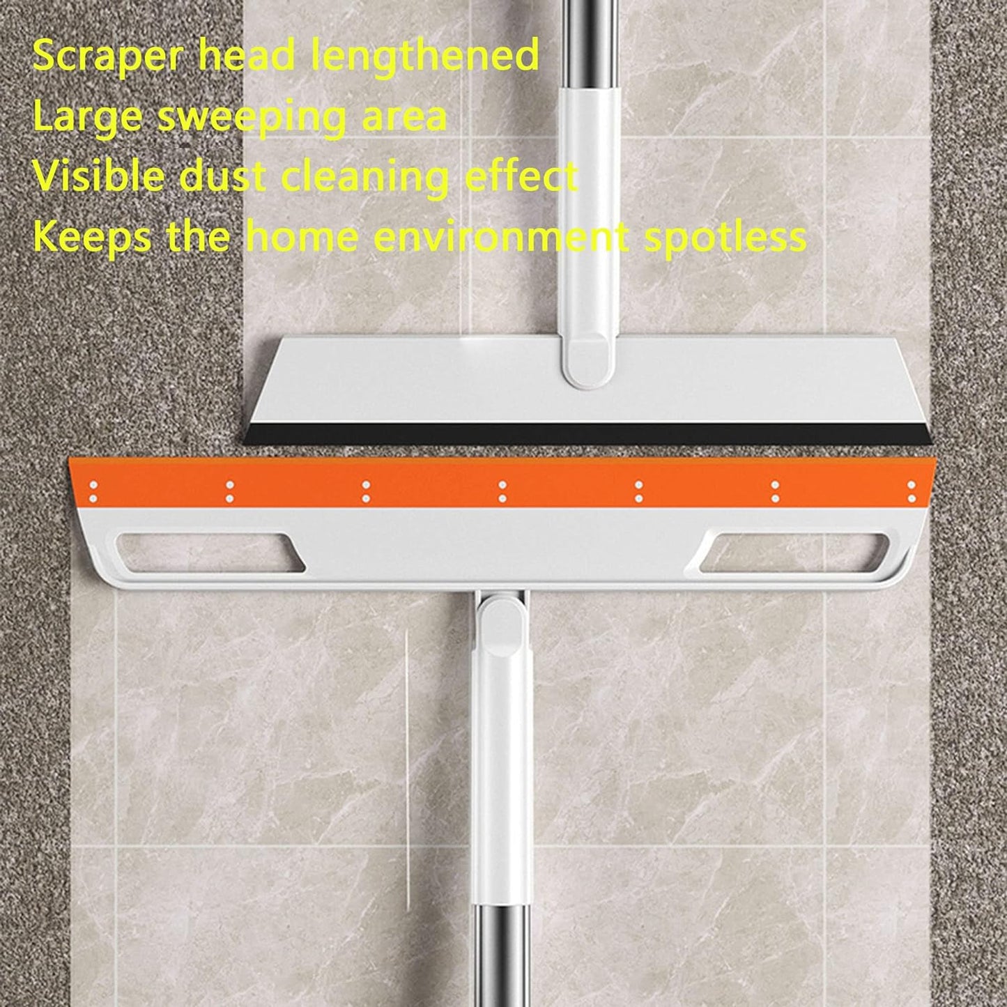 Multifunction Magic Broom, Silicone Floor Squeegee, Air Broom, Rubber Squeegee with 56" Long Handle, Floor Scraping Sweeper Wiper for Bathroom Shower Kitchen Pet Hair Fur Marble Tile Glass (Orange)