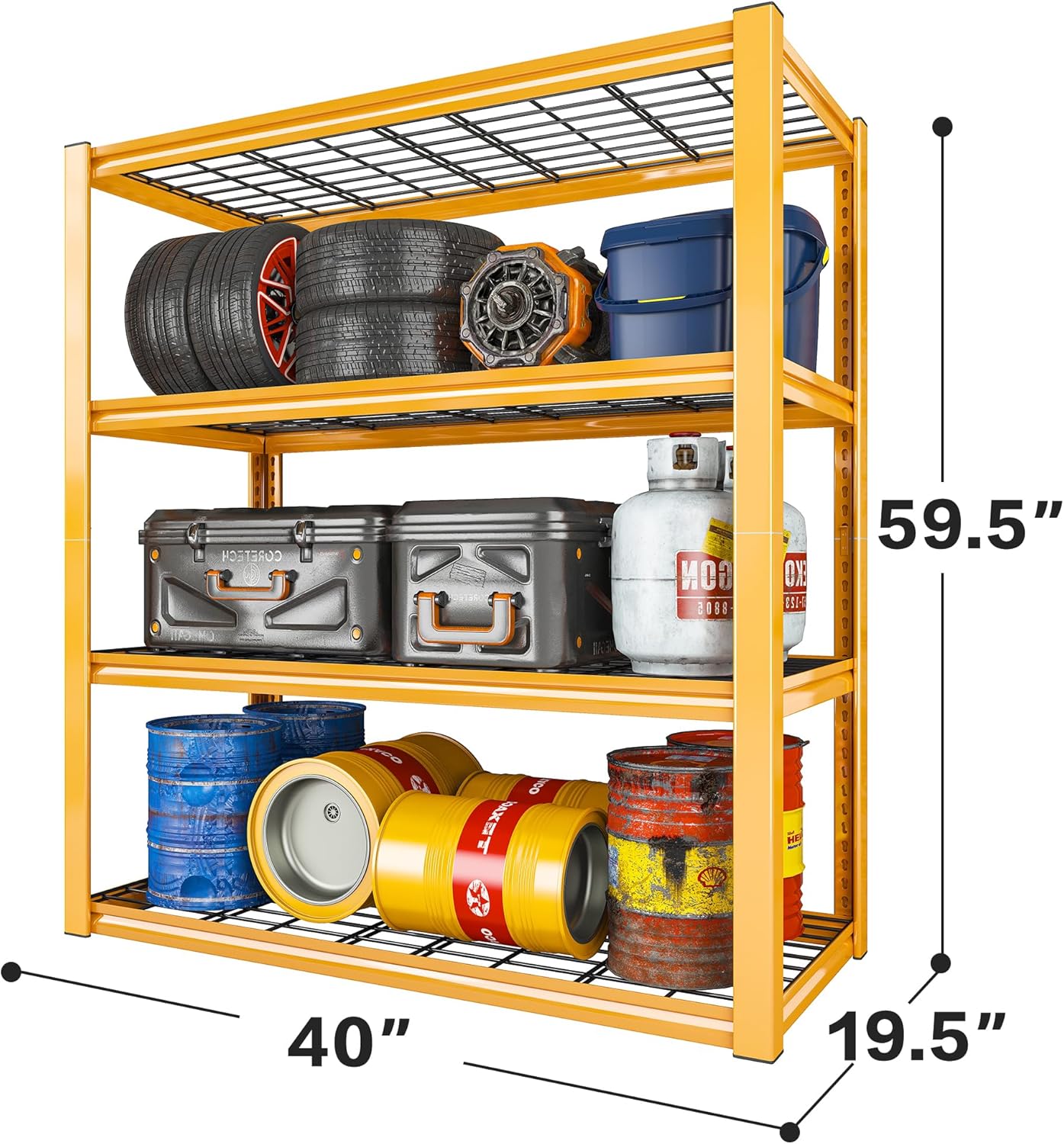 REIBII 40" W Garage Shelving 2240 LBS Storage Shelves Adjustable Heavy Duty Shelving 4 Tier Metal Shelves for Storage for Garage Kitchen Pantry Warehouse Basement 40" W × 19.5" D × 59.5" H, 4 Pack