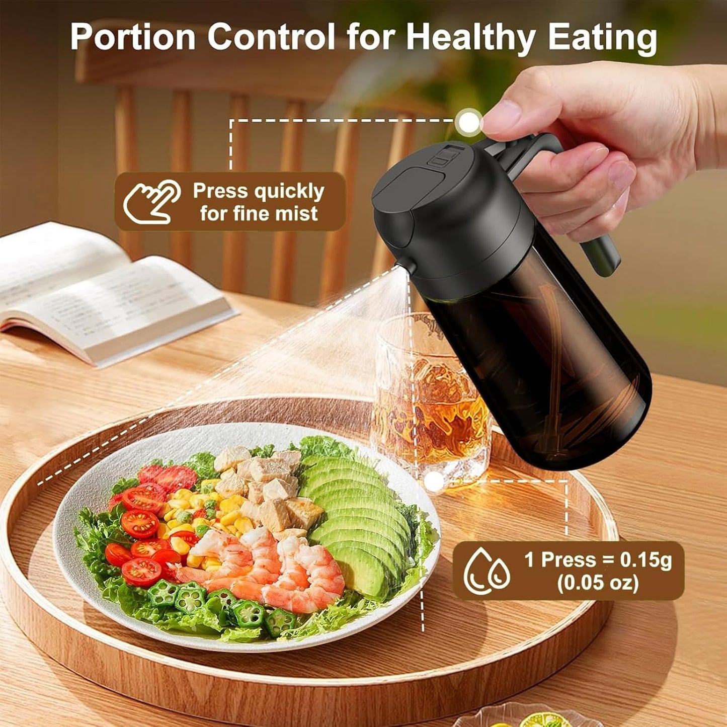 2-in-1 Glass Oil Dispenser & Sprayer - 16oz/470ml Leakproof Olive Oil Sprayer Bottle for Cooking, Air Fryer, BBQ, Baking, Salad(Light-Blockage Cream 1PC)