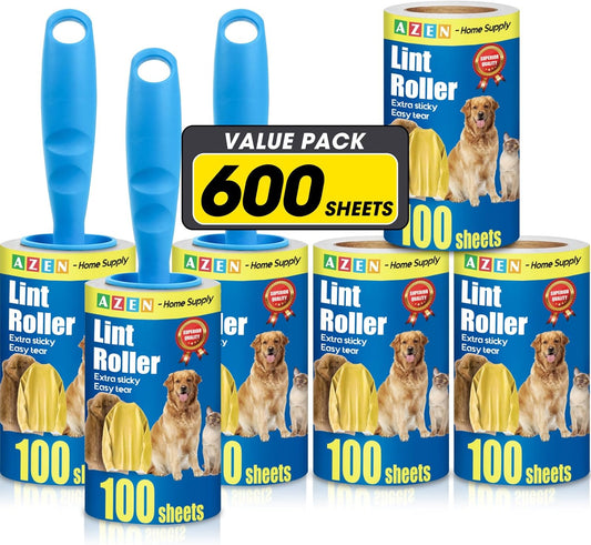 AZEN Lint Roller, Lint Rollers for Pet Hair Extra Sticky, 600 Sheets Lint Roller with 3 Upgraded Handles, 6 Roller Portable Lint Remover for Clothes, Pet Hair Remover, Lint Rollers for Clothes