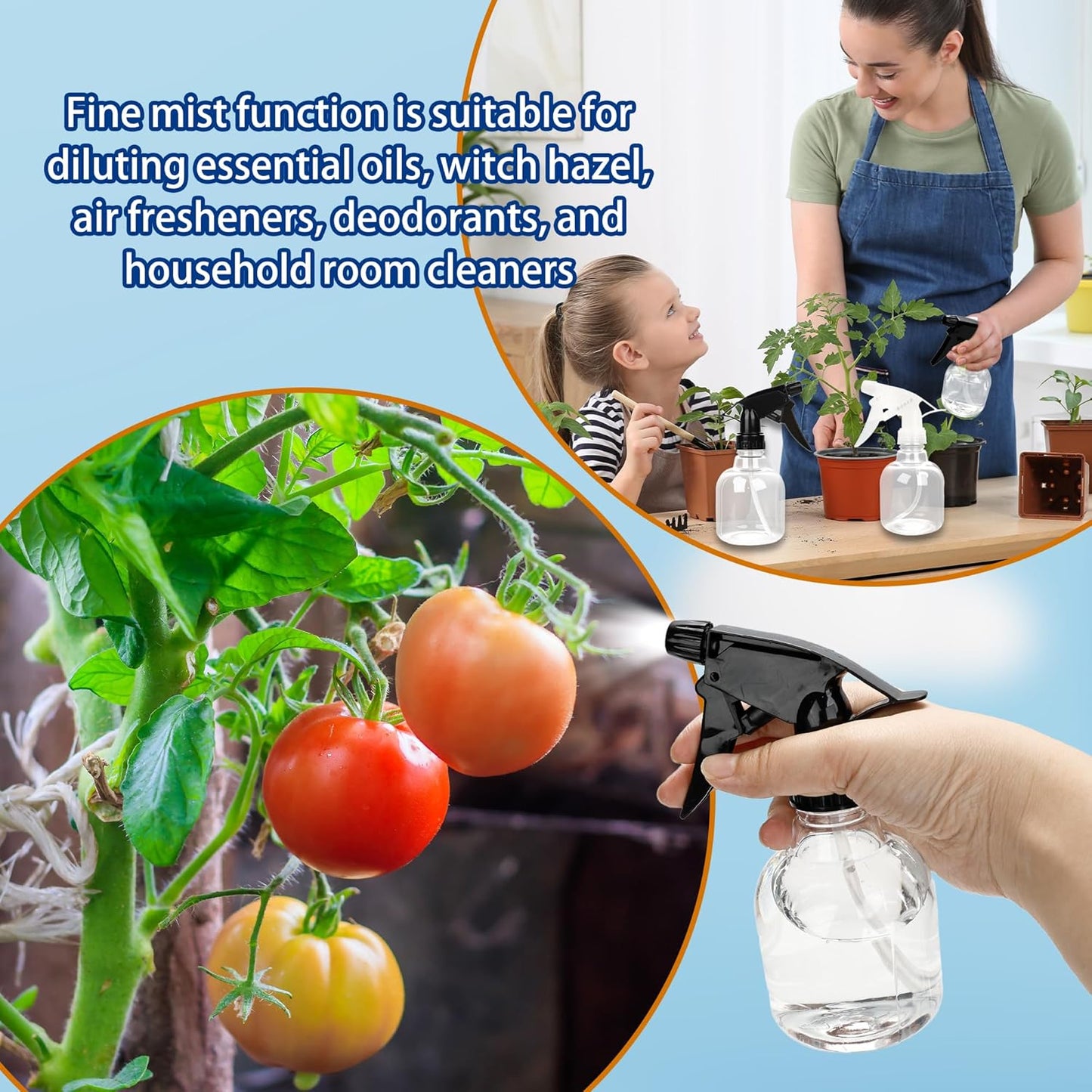 20 Pcs Empty Plastic Spray Bottle 8 OZ Reusable Clear Liquid Container with Trigger Sprayers for Water Perfume Cleaning Fluid Plants Kitchen Toilet Pet (Color Set 1)