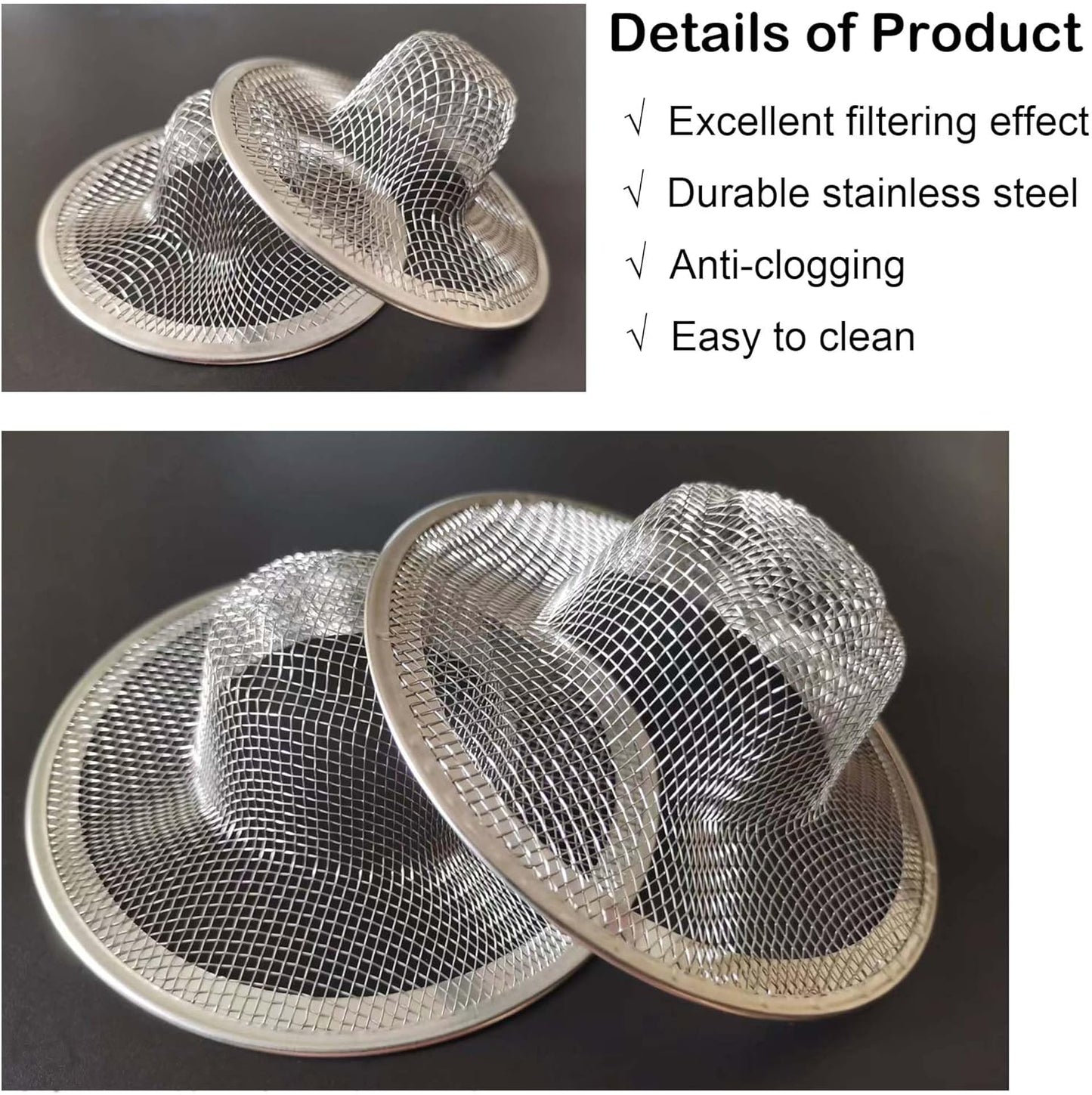 20PCS Stainless Steel Slop Basket Filter Trap, 2.75" & 4.41" Bathroom Sink Drain Strainer Mesh, Mesh Drain Cover Drain Sink Screen for Bathroom Bathtub Kitchen Laundry Lavatory Balcony RV Floor Drain