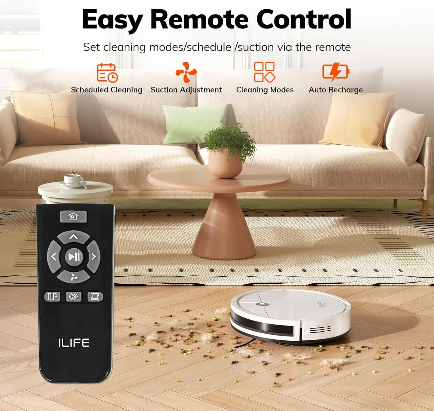ILIFE V2 Robot Vacuum Cleaner, Tangle-Free Suction, 120 Mins Runtime, Slim, Self-Charging Robotic Vacuum Cleaner, Ideal for Pet Hair and Hard Floors