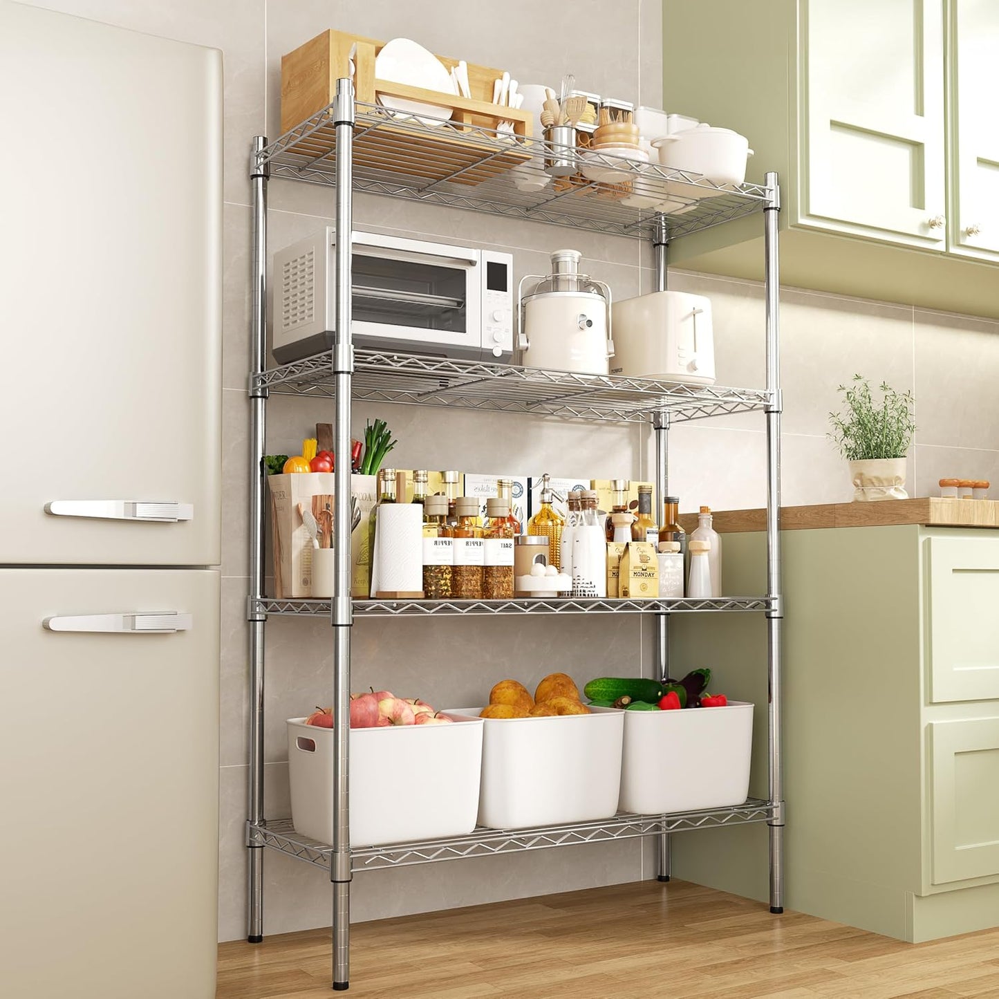 Auslar 4-Shelf Storage Wire Shelves Heavy Duty 4 Tiers Standing Shelving Units Adjustable Metal Organizer Wire Rack, Chrome