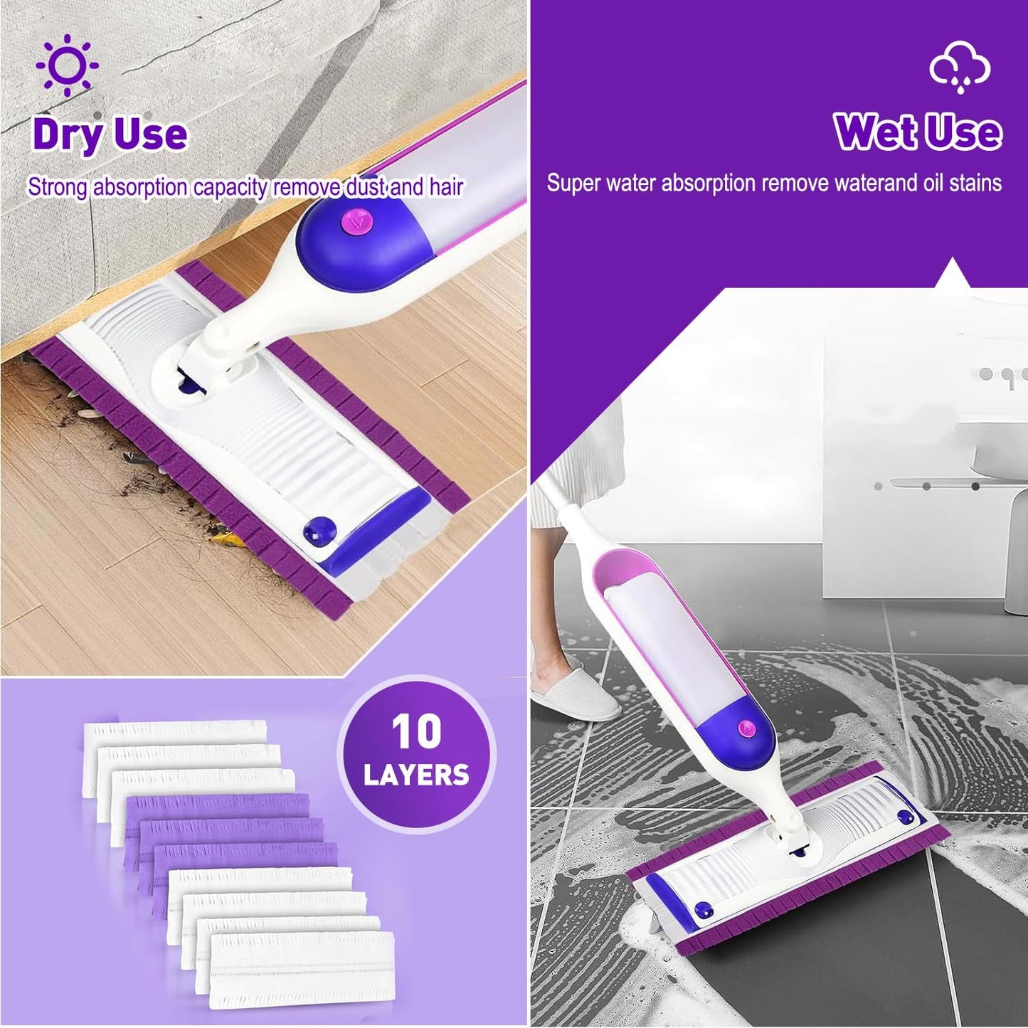 50 Count Disposable Mopping Pads Refills for PowerMop Mopping Pads Multi-Surface Household Replacement Mop Pads,for Swiffer Power Mop Pads, Safe on All Finished Floors.