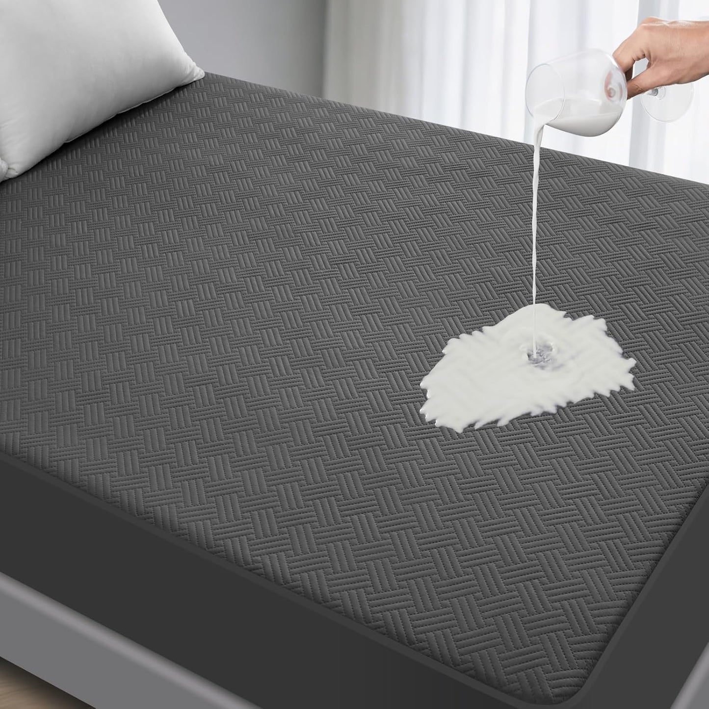 Waterproof Mattress Protector Full Size - Breathable, Noiseless, Ultra-Soft Bed Cover, Mattress Pad Cover with Deep Stretchable Pockets 8"-21" (Gray)