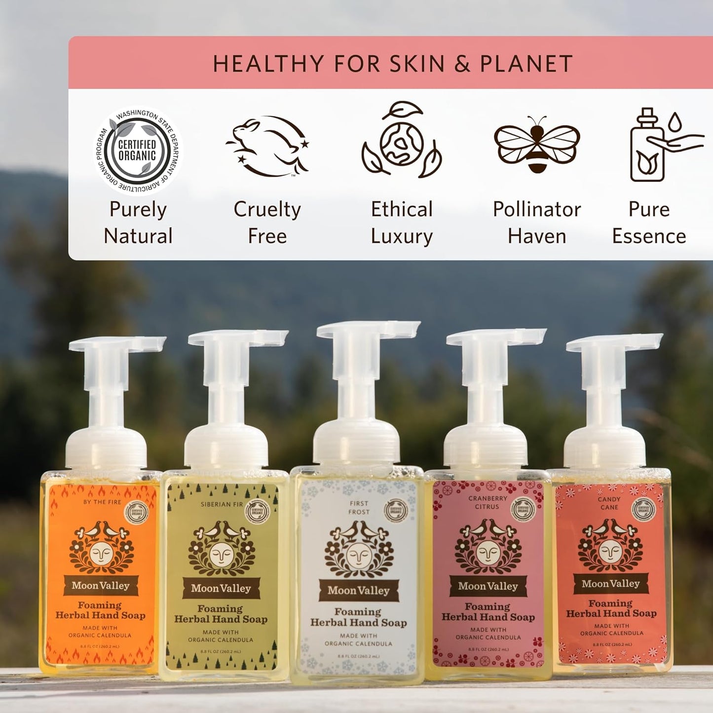 Moon Valley Herbal Foaming Hand Soap, Vegan (Candy Cane, Recyclable Bottle)