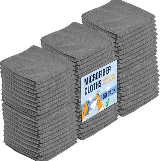 GREEN LIFESTYLE Chamois Cloth, Microfiber Cleaning Cloth 150 Pack, Borderless Towels Cleaning, Car Microfiber Towel, Drying Car Wash Towels (11.5" x 11.5", Grey)