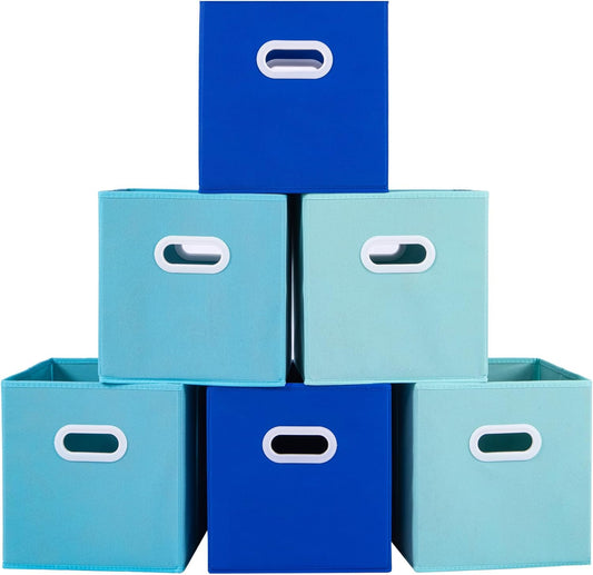 Stero Fabric Storage Cubes Bins, 13 inch Fun Colored Foldable Storage Baskets with Dual Plastic Handle for Home, Kids Room, Closet and Toys Organization, Multi Colored, Set of 6