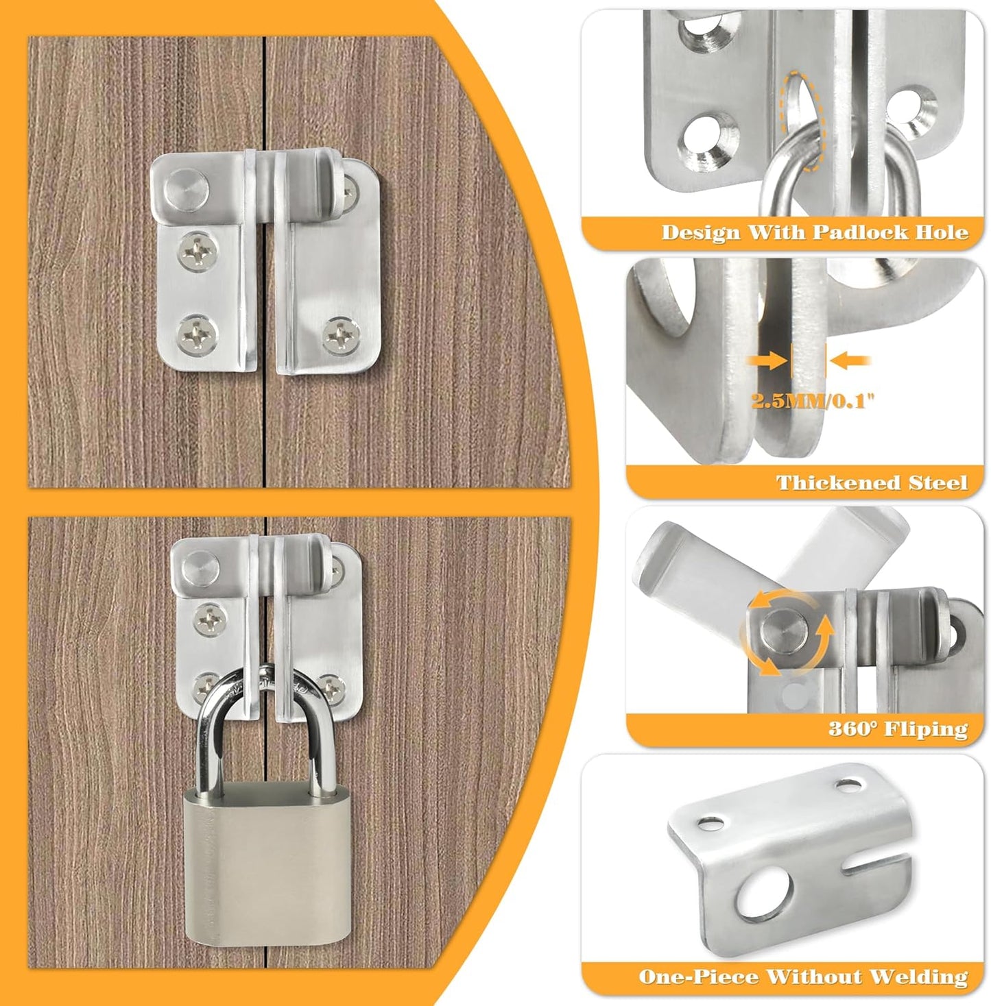 Alise Flip Latch Gate Latch,Shed Door Latch Barn Door Lock Shed Lock Shed Latch,Stainless Steel Locking Latches for Shed Barn Fence Chicken Dog Cage Window Cabinet Backyard Garage,Brushed,S-Size