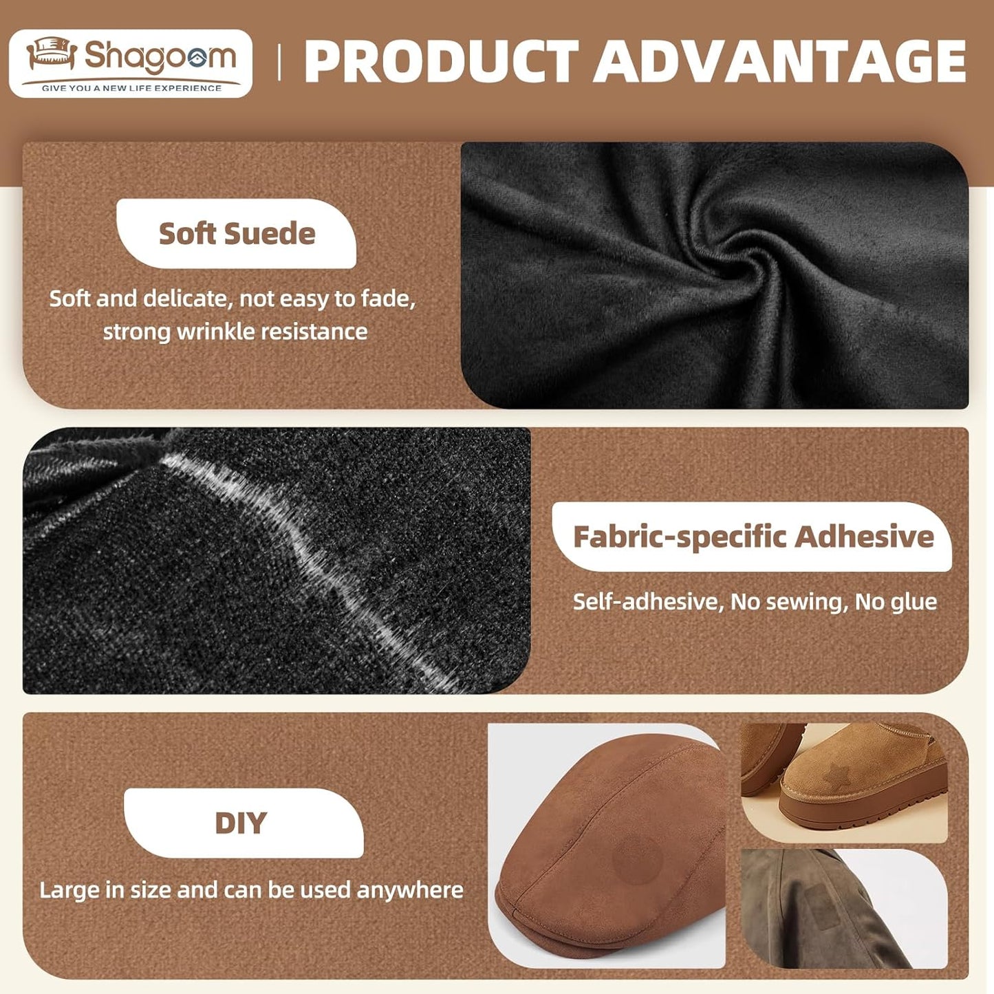 Suede Repair Patch, 17X158 Inch Fabric Large Repair Tape, Self-Adhesive Patches for Furniture, Sofa, Car Interior, Shoes, Hand Bag, Clothing (Beige, 17X158 Inch)