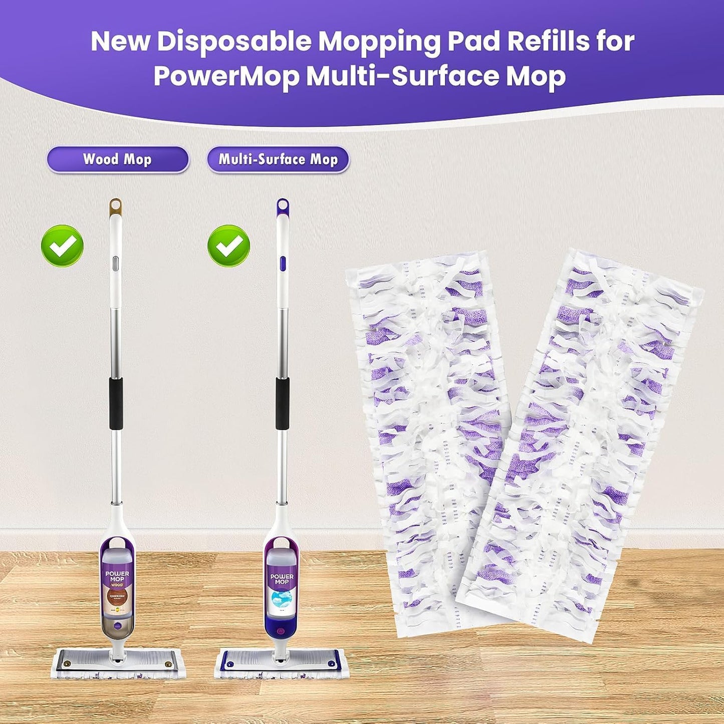 50 Pack Power Mop Refills Pads for Swiffer, Disposable Power Mop Refills for Power Mop Multi-Surface Mop Power Mop Pads Replacement Power Mop Pads Refills Spray Mopping Pads Hardwood Floor Cleaning