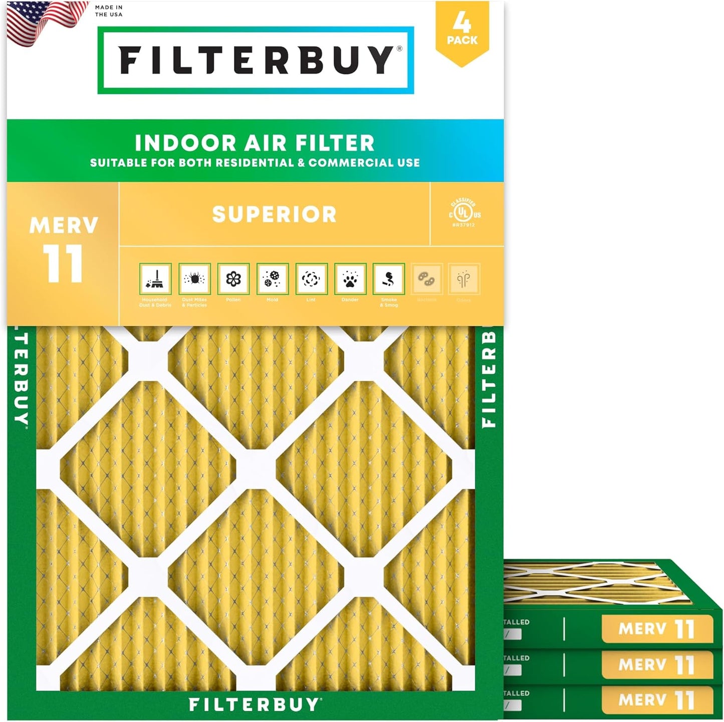 Filterbuy 17x21x1 Air Filter MERV 11 (MPR 1200) Allergen Defense Replacement (4-Pack), Electrostatic Pleated HVAC AC Furnace Filters, Made in USA (Actual Size: 16.50 x 20.50 x 0.75)