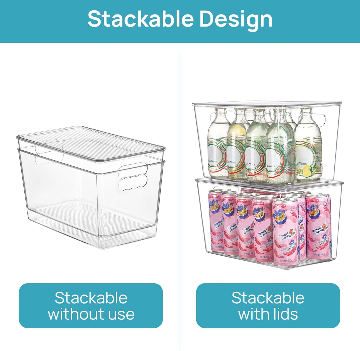 Vtopmart 8 Pack Clear Stackable Storage Bins with Lids,XLarge Plastic Containers with Handle for Pantry Organizer and Storage,Perfect for Kitchen,Fridge,Cabinet, Closet,Bathroom Organization