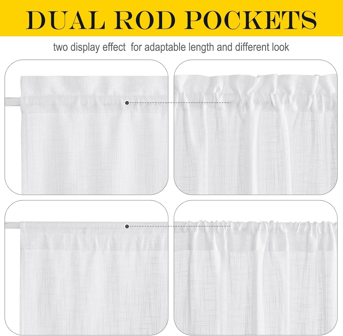 NICETOWN Sheer French Door Curtain, White Linen Door Window Curtain Rod Pocket Light Filtering Drapes for Living Room Tieback Included(26" Width x 72" Lngth, 1 Panel)
