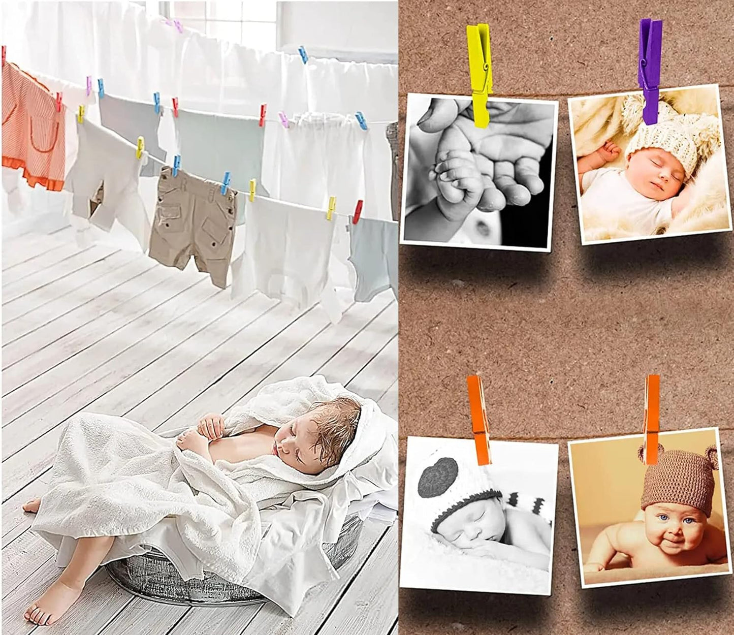 1.9 Inch Blue Clothespins Wall Decor Hang Pictures Artwork Kitchen Clips for Chip Bags with Sturdy Twine String Pack 50