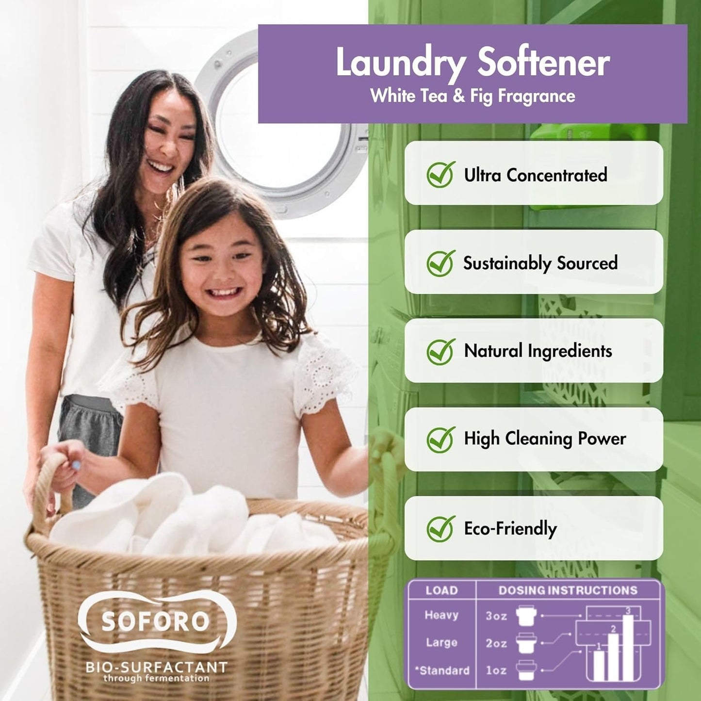 Happy Elephant Fabric Softener, White Tea & Fig Scent, Natural Biodegradable Liquid Fabric Softener, Plant Based, Softens Clothes & Reduces Static, Gentle on Skin, HE Compatible, 64 Fl Oz, 1 Pack