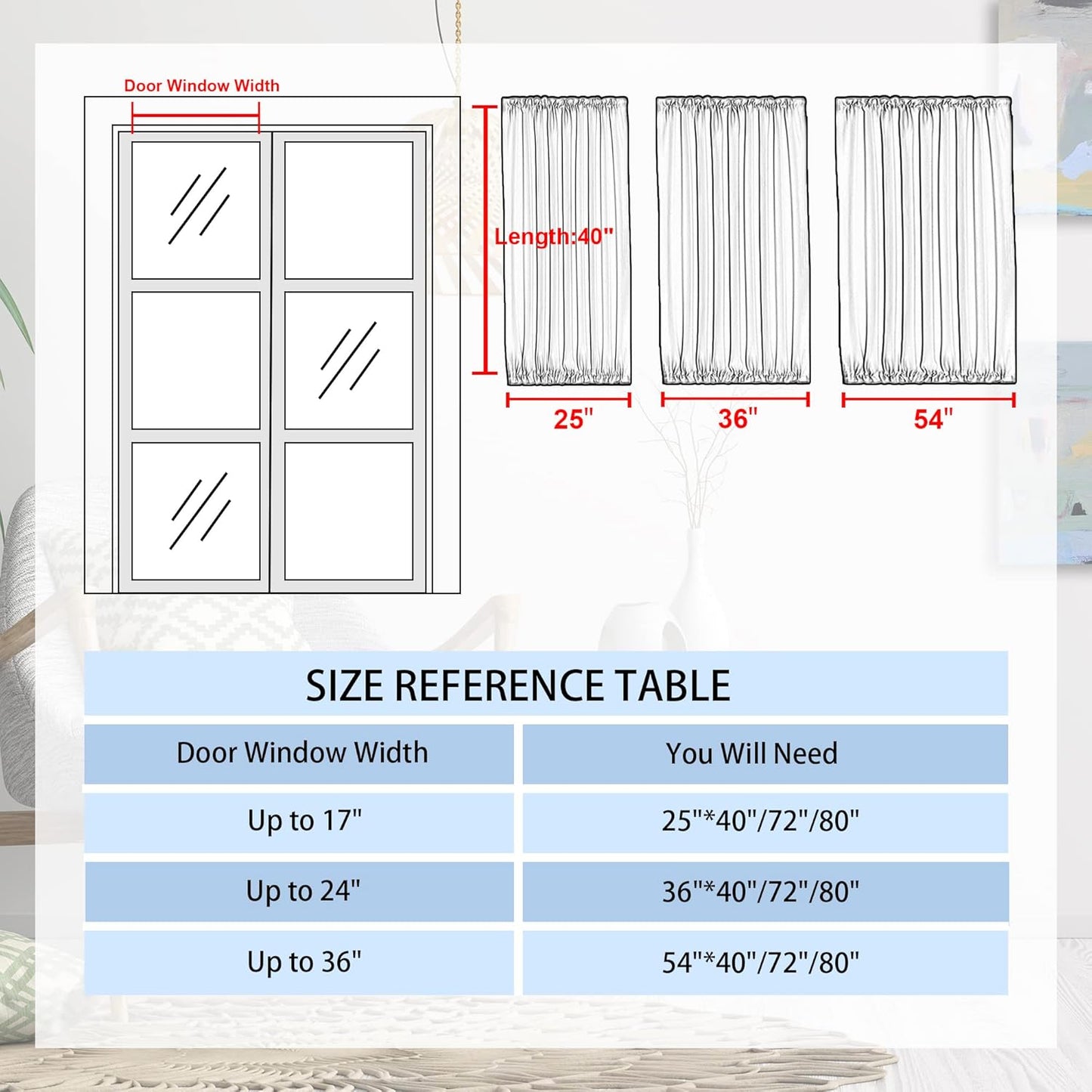 DWCN French Door Curtains – Rod Pocket Thermal Blackout Curtain for Doors with Glass Window, Christmas, Kitchen and Patio Doors for Privacy, 54 X 40 Inches Long, 1 Curtain Panel with Tieback, Red