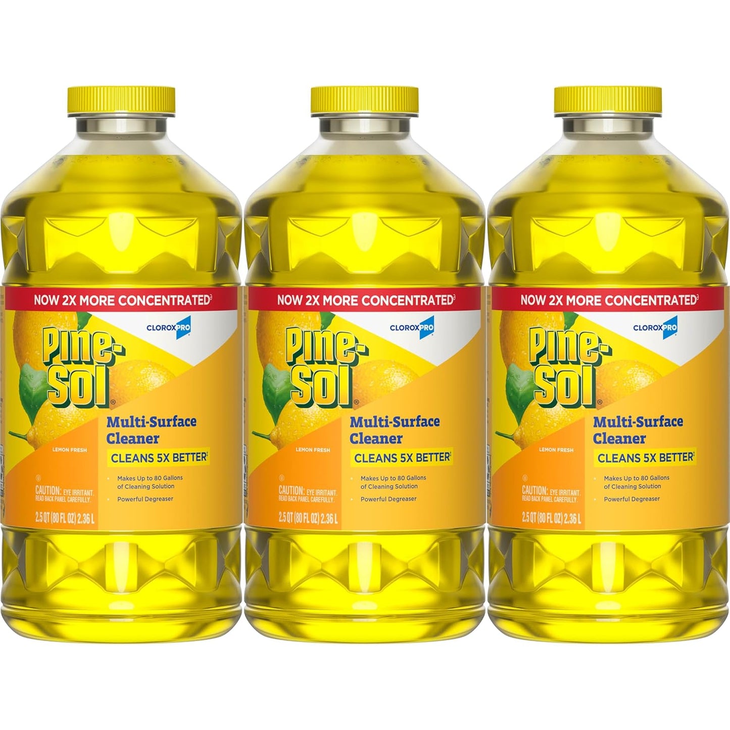 Pine-Sol Multi-Surface Cleaner, CLOROXPro, 2x Concentrated Formula, Lemon Fresh, 80 Fl Oz, Pack of 3