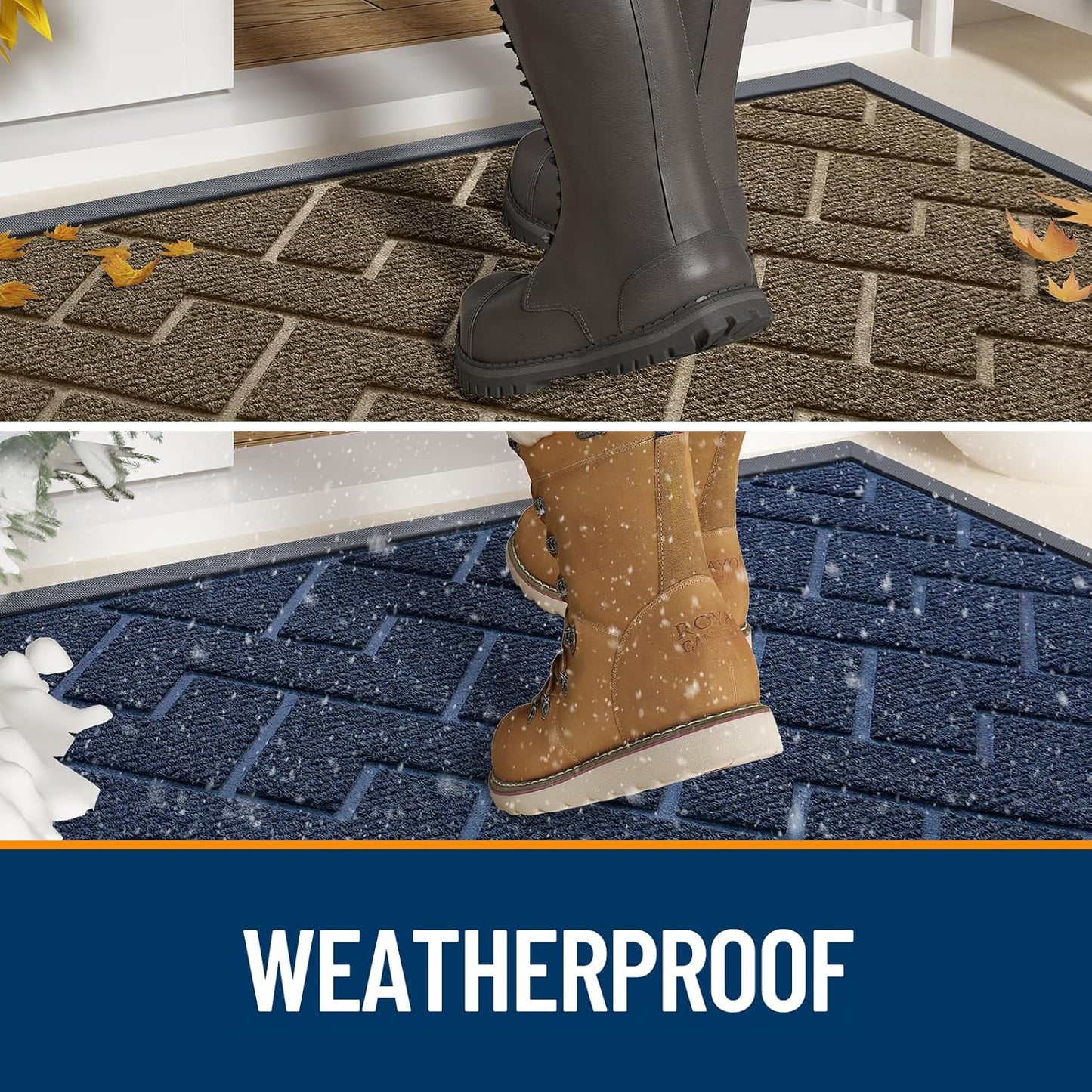 OLANLY Front Door Mat Indoor Outdoor Entrance, Waterproof All-Season, All-Weather Doormat, Sturdy Natural Rubber, Low Profile, Easy Clean Patio Porch Entryway Mat, Herringbone Brick (Grey, 47x32)
