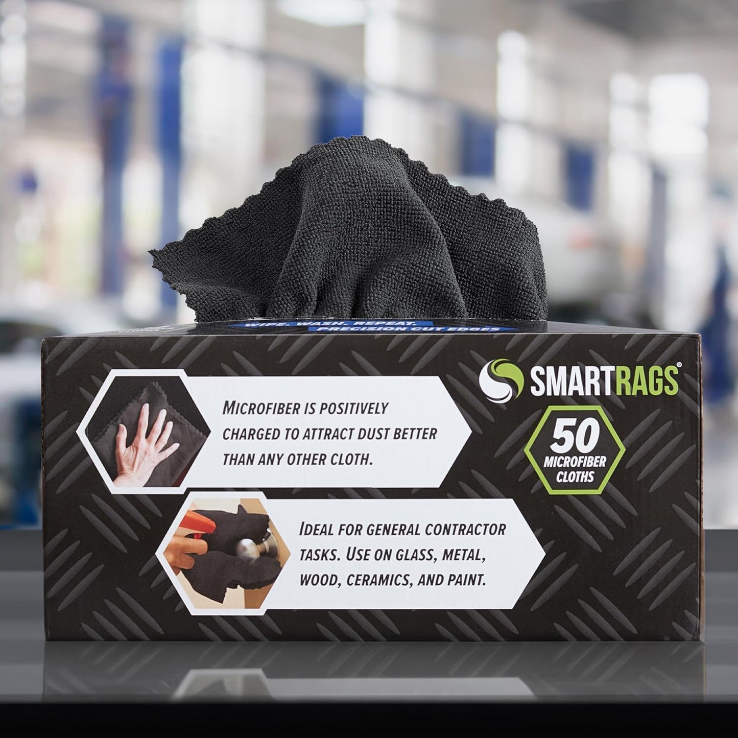 Arkwright Smart Rags in Box - (Bulk Case of 400) Lint Free Microfiber Cleaning Cloth, Scratch & Streak-Free, Dispensable Wash Towels for Cars, Window Glass, and Auto Shop, 12 x 12 in, Black