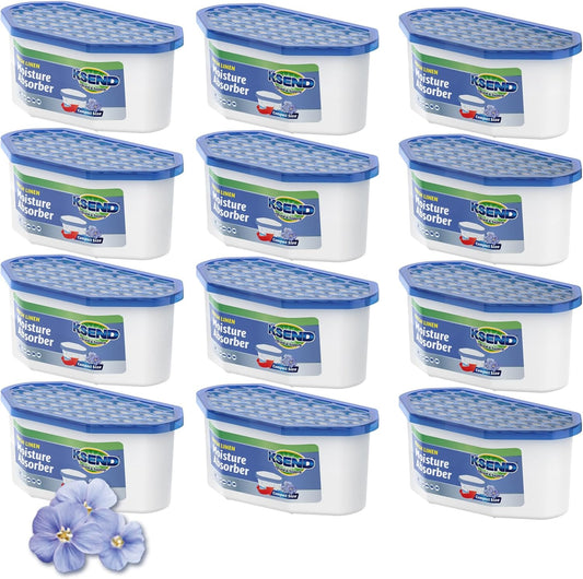 Moisture Absorbers, 12 Pack, Compact Dehumidifier for Closet, Efficient Humidity Absorber Boxes, Moisture Absorber for Closet, Odor Eliminator with Linen Fragrance, Dutch Blue, 6.4oz, 300ml