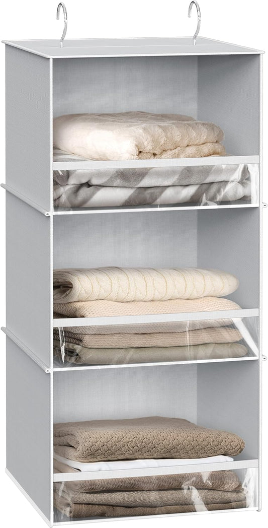Simple Houseware 3 Shelf Hanging Closet Organizer with Front Stopper, Gray