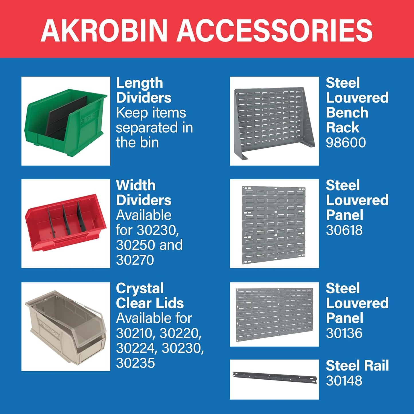 Akro-Mils 30230 AkroBins Plastic Storage Bins, Space-Saving Stackable Bins for Garage, Pantry, Craft Organization, 11-" x 5-" x 5-", Red, 12-Pack