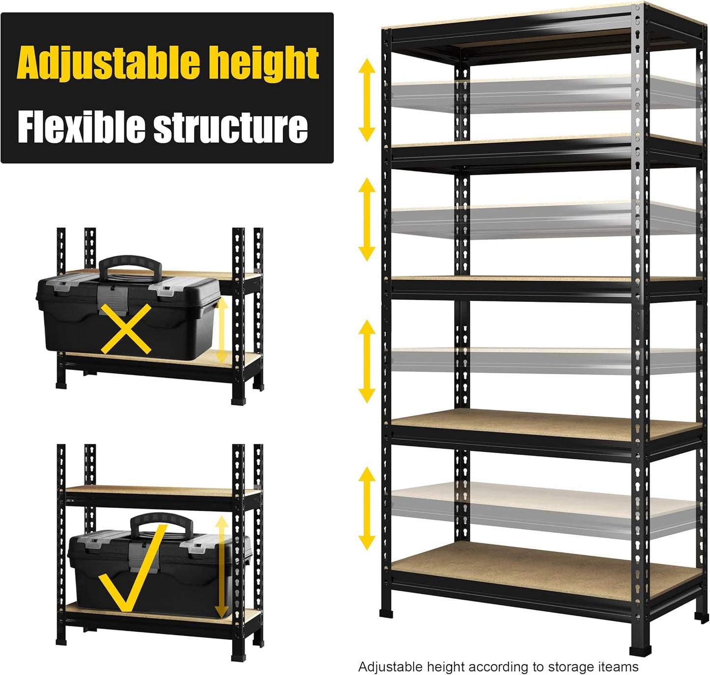 PrimeZone 32"W x 16"D x 63" H Storage Shelves - 4 Pack 5 Tier Adjustable Garage Storage Shelving, Heavy Duty Metal Storage Organizer Utility Rack Shelf Unit for Warehouse Pantry Closet Kitchen, Black