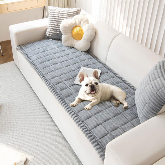 OTOB Couch Covers for Dogs Washable, Non Slip Plush Sofa Cover Kids Pet Friendly Furniture Protector, All Seasons Soft Cozy Fuzzy Sofa Slipcovers Dog Bed Mats (Gray, 31.5" x 63.0'')