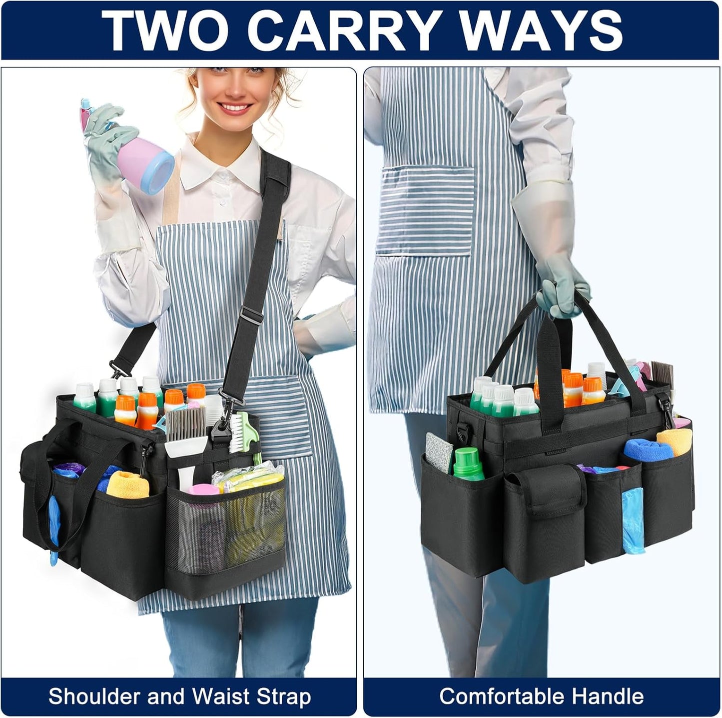 Cleaning Caddy,Cleaning Bag for Housekeepers,Cleaning Supplies Organizer with Handle,Black