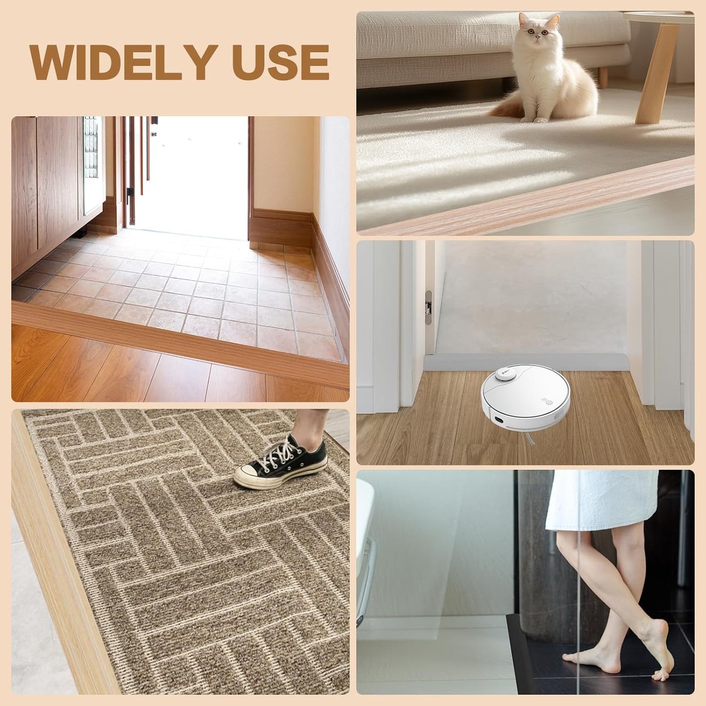 Floor Transition Strip Vinyl Door Threshold Ramp Self Adhesive Carpet Edging Strip Doorway Edge Trim, Overlap Edge Reducer for Laminate Carpet, Floor, Tile (Orange Oak, 3/5" to 4/5", 6.6Ft)