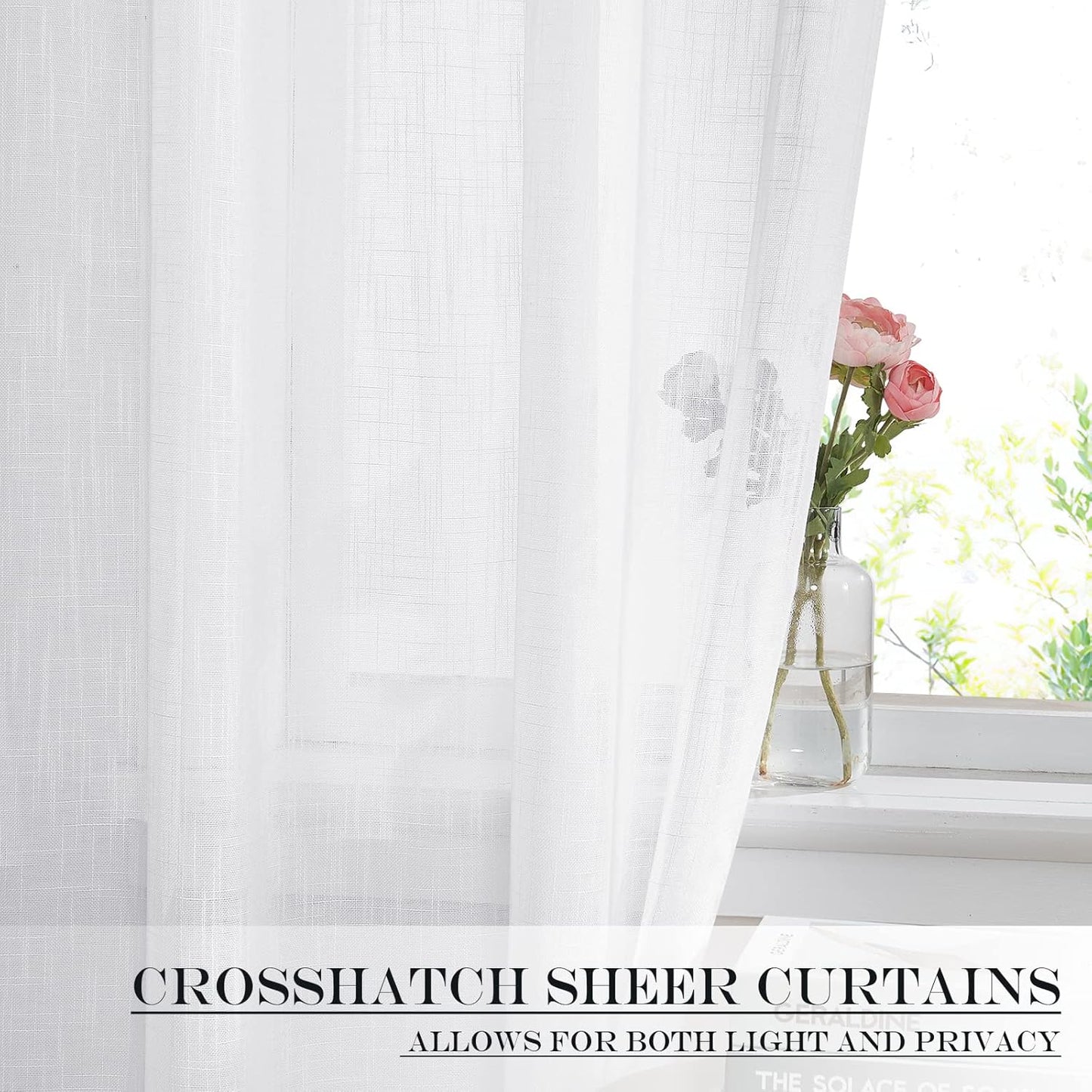 NICETOWN Sidelight Sheer Door Window Curtains - Semi Light Filtering French Door Curtain with Tieback, 26 x 50 Inch, White