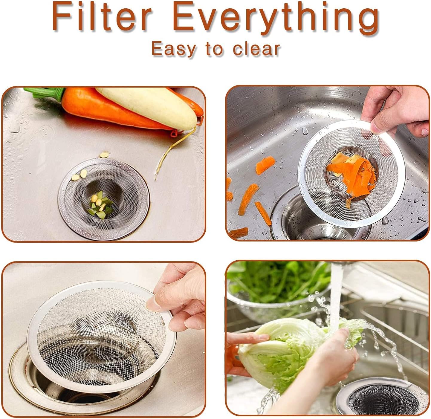 Heavy Duty Stainless Steel Slop Basket Filter Trap Mesh Metal Sink Strainer Perfect for Kitchen Sink/Bathroom Bathtub Wash Basin Floor Drain Balcony Drain Hole Utility (2.75" 100pcs)