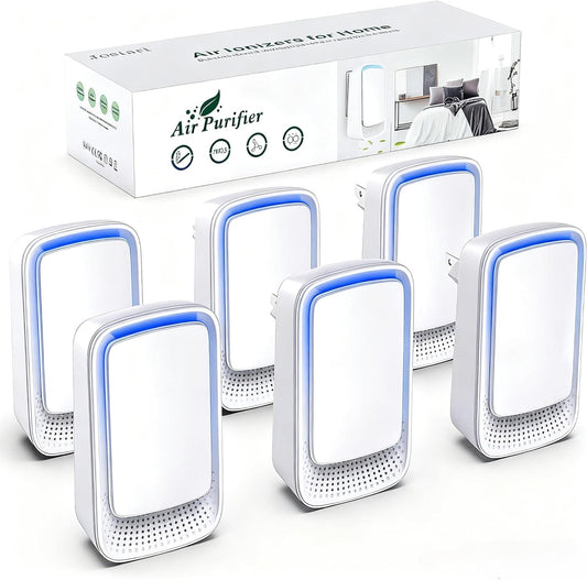 Plug In Air Ionizer Purifier for Home (6 Pack), Negative Ion Generator, Quiet Air Freshener for Bedroom, Office, Kitchen, Portable Air Filter, Mini Air Cleaner