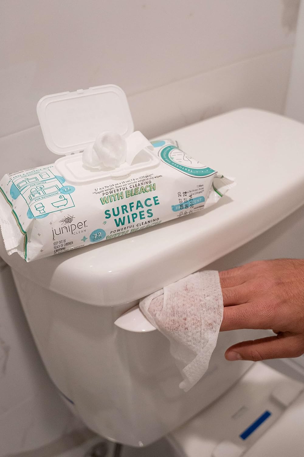 1 Pack Surface Wipes with Bleach, All-Purpose Cleaner for Bathroom, Kitchen, Office, 72 Count Soft Flow, Fresh Scent, Lint Free & Durable
