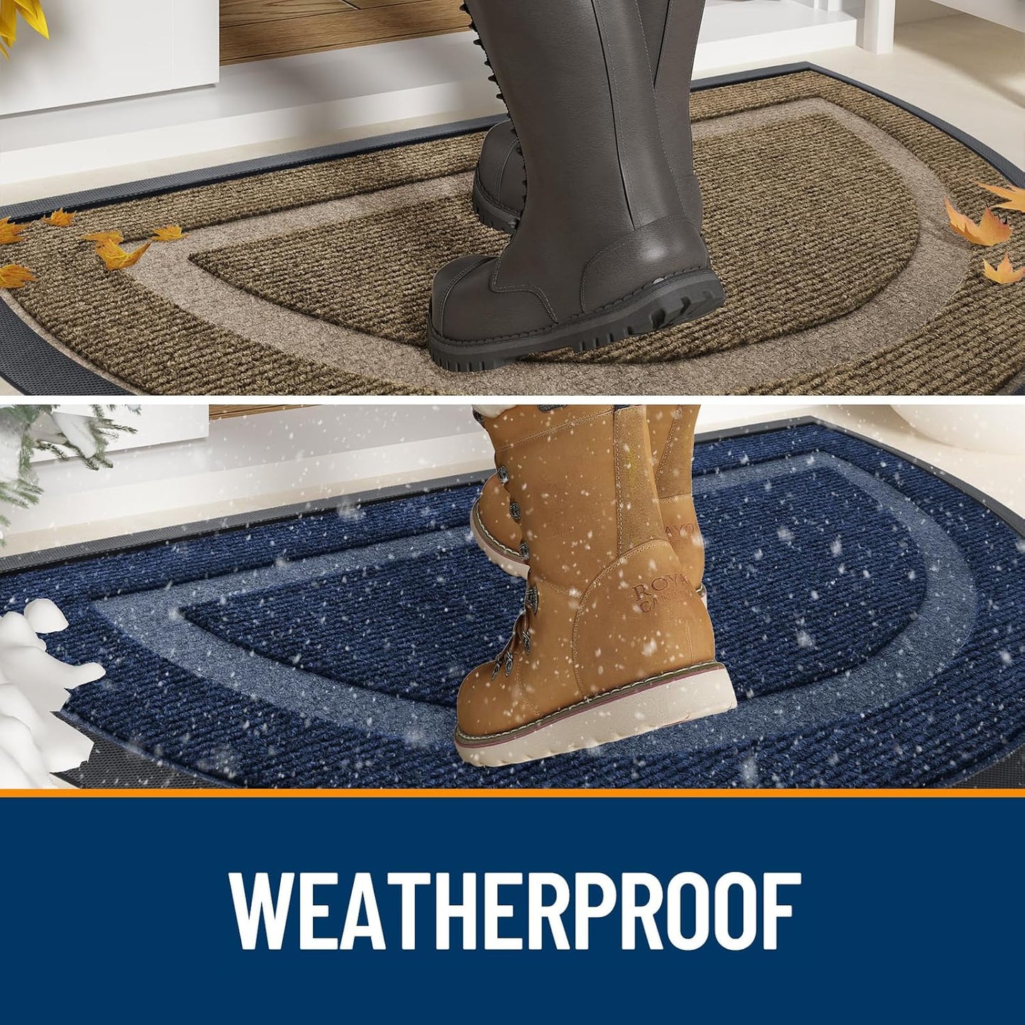 OLANLY Half Circle Door Mat Indoor Outdoor Entrance Welcome, Waterproof All-Season, All-Weather Doormat, Sturdy Natural Rubber, Low Profile, Easy Clean Patio Porch Entryway Mat, 59x35, Black
