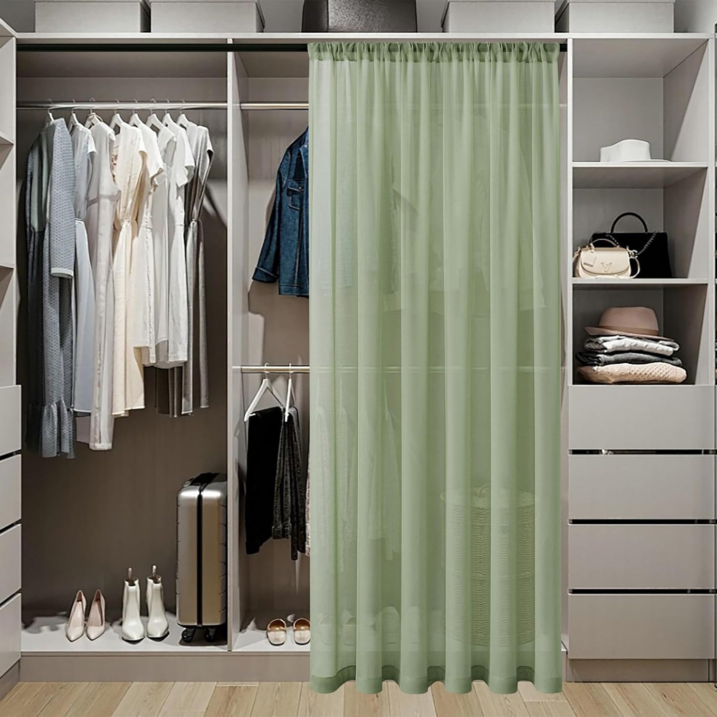 Tollpiz Sheer Door Curtains Closet Linen Textured Curtain Sheers Doorway Light Filtering Voile Patio Door Rod Pocket Curtains French Door, 54 x 80 inches Long, Sage Green, Set of 1 Panel