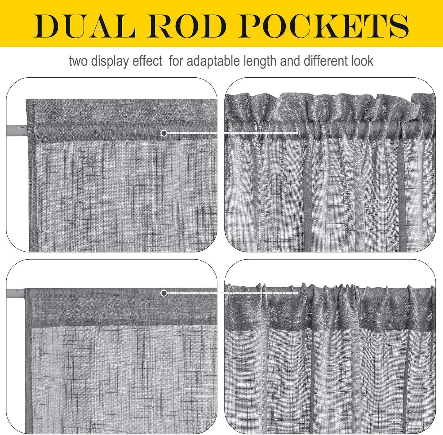 NICETOWN Linen French Door Curtains Privacy Light Reducing Window Coverings with Tieback Rod Pocket Front Back Glass Door Curtain, 25" W x 40" L, 1 Panel, Dark Grey