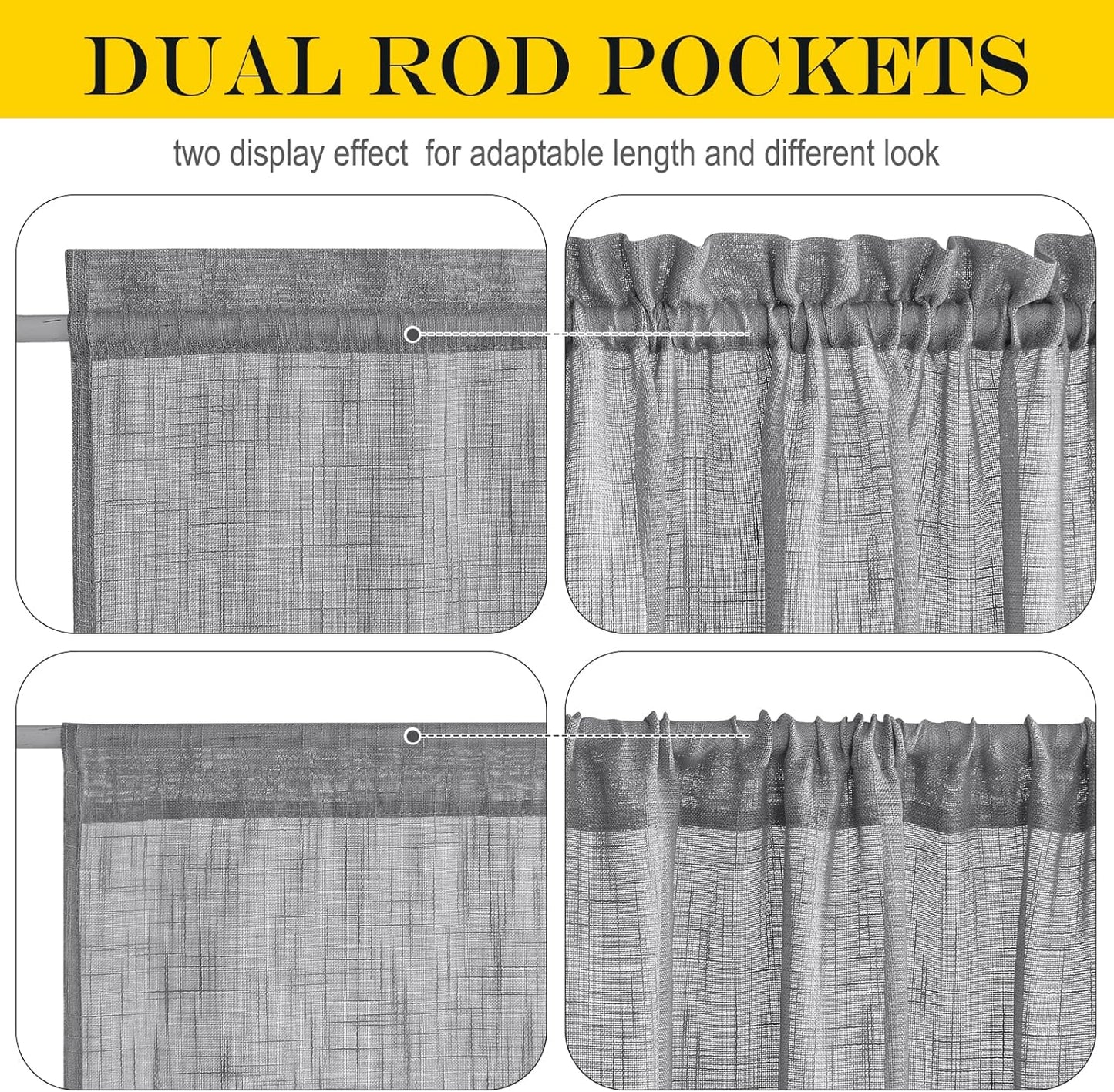 NICETOWN French Door Curtain with Bonus Tieback, Casual French Window Covering Sheer Drapes for Balcony 25 Inches Wide by 72 Inches Long, Front Back Door Shade for Bathroom, 1 PC, Dark Grey