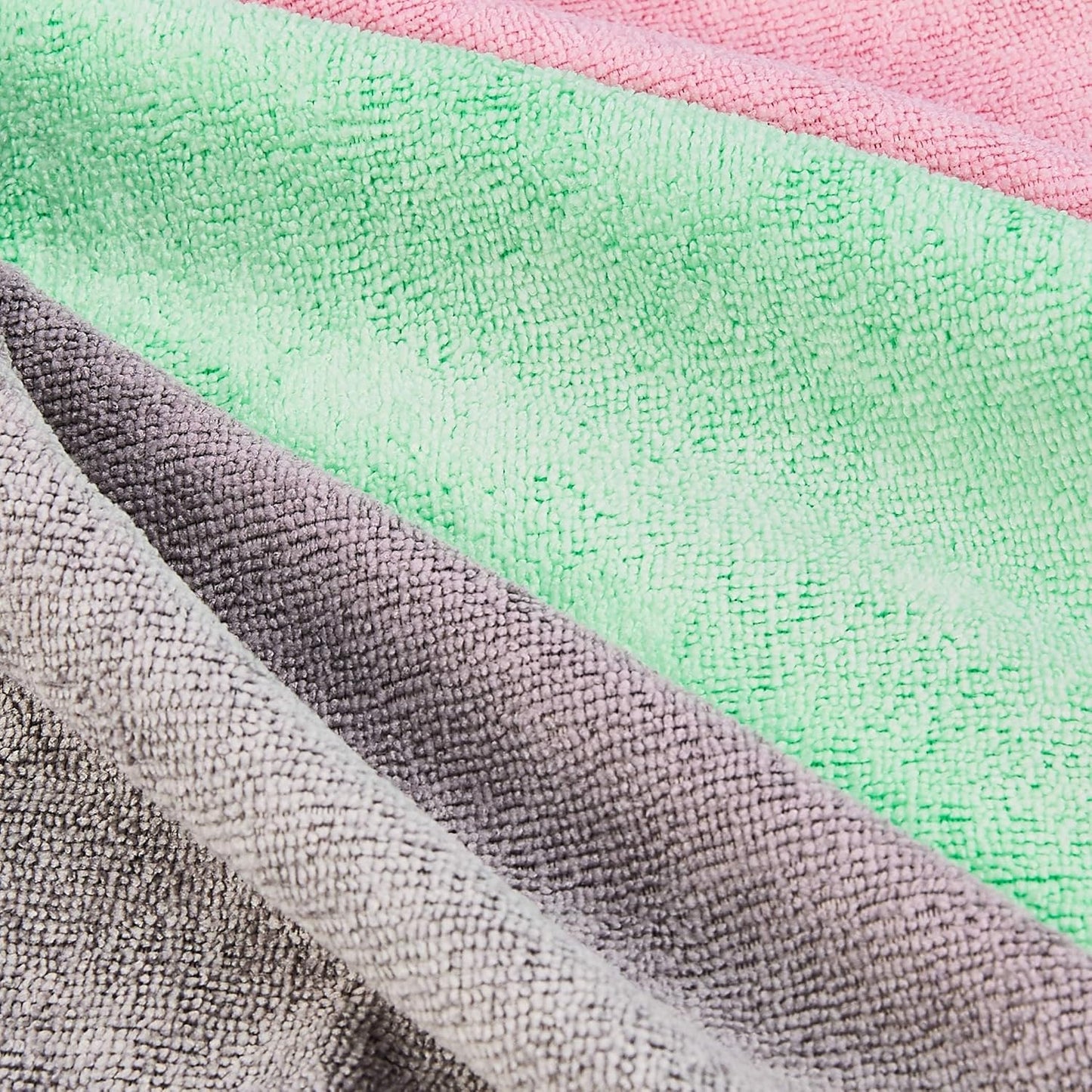 Amazon Basics Microfiber Cleaning Cloths, Non-Abrasive, Reusable and Washable, Pack of 48, Green/Gray/Pink, 16" x 12"