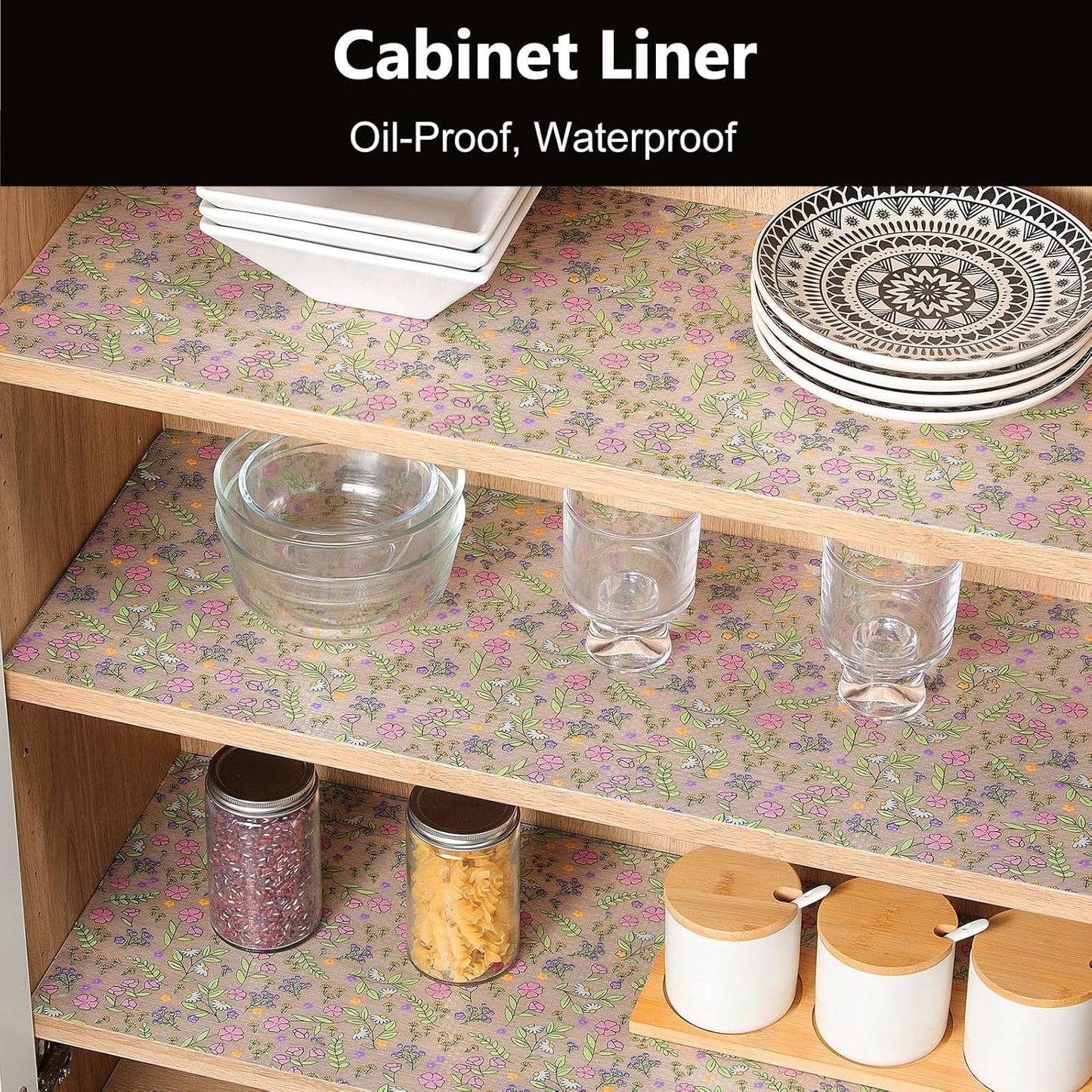 INNOLITES Non-Slip Shelf Liner – Cabinet & Drawer Liner Non-Adhesive – Waterproof Oil-Proof – Durable EVA with Floral for Kitchen Cabinets Refrigerator – BPA-Free, Easy to Cut 11.8" x 118"