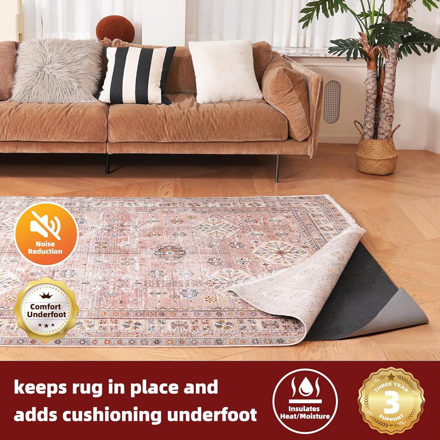 BAGAIL Felt and Natural Rubber Backing Rug Pads 1/4” Thick, 2 x 4 Ft Non Slip Carpet Gripper Keep Rugs in Place, Under Area Rug Protective Cushioned Pads, Carpet Runners, Hardwood Floors Protection