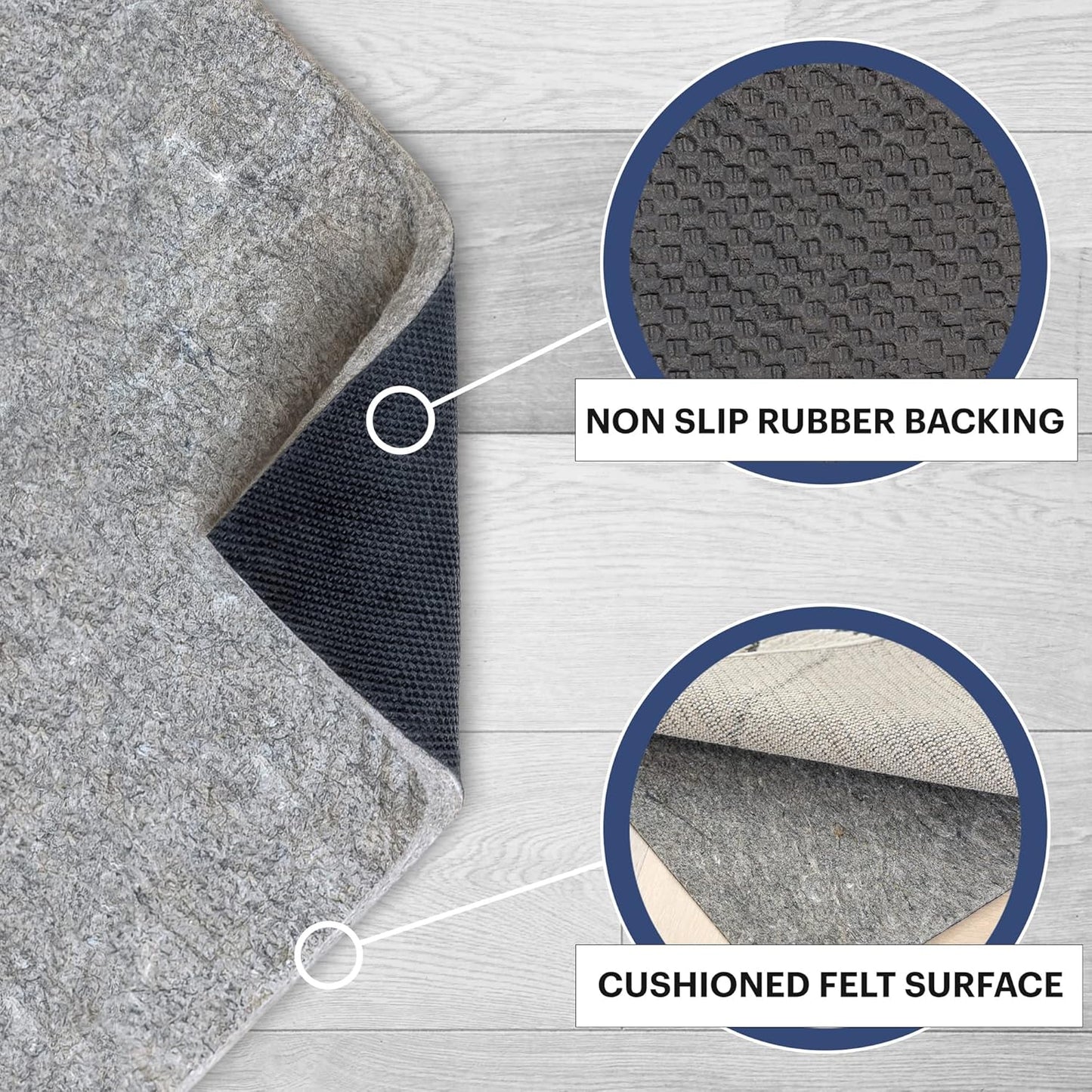 RUGPADUSA - Dual Surface - 9' Round - 3/8" Thick - Felt + Rubber - Enhanced Non-Slip Rug Pad - Adds Comfort and Protection - for Hard Surface Floors
