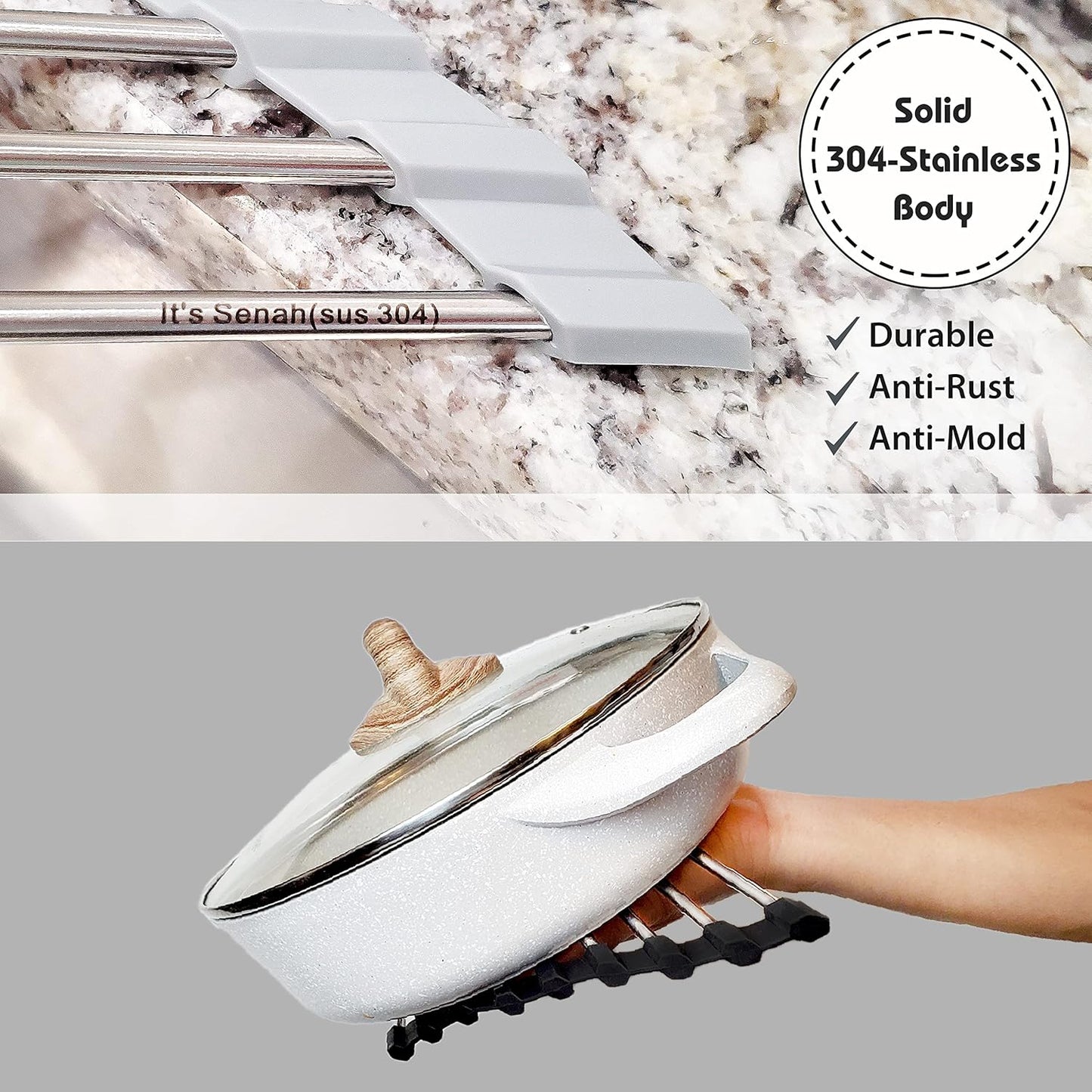 Roll Up Sponge Holder for Counter, Sink Organizer for Kitchen, Bathroom, Laundry Room, 304-Stainless Steel Sink Organizer for Sponge, Brush, Scrubber, Soap Dispenser Holder, Dish Drying Rack (Gray)