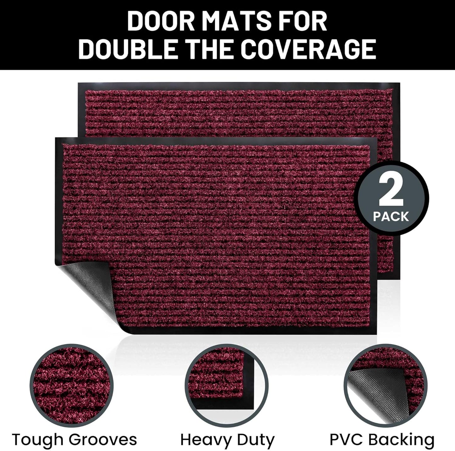 Sierra Concepts Front Door Mat X-Large Welcome Floor Mats - Entryway Indoor Outdoor Entrance Doormat, Patio, Porch, Muddy Dog Shoe, Inside Outside Low Profile 48x36in, 2-Pack Red