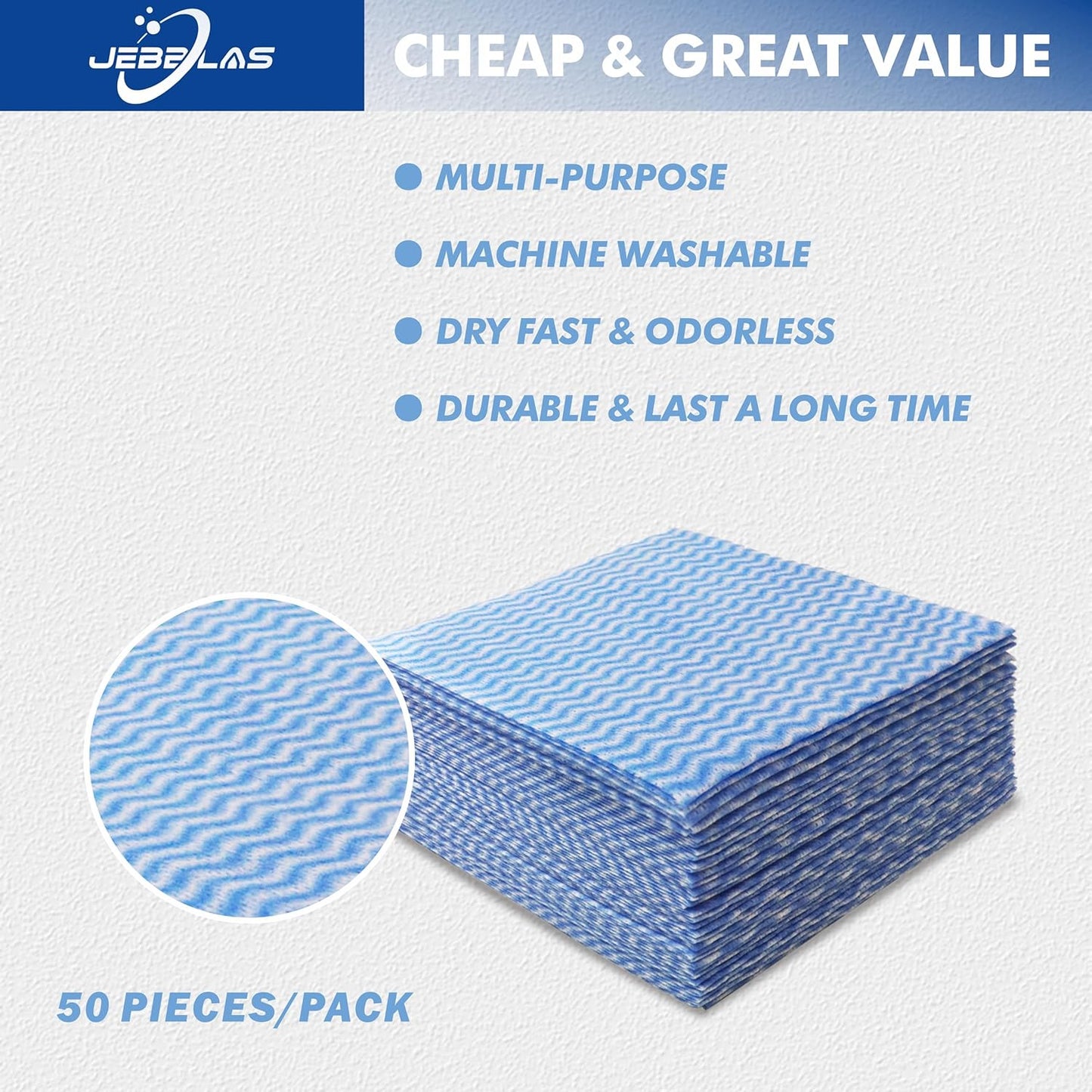 JEBBLAS Handi Wipes Reusable Cloths Dry Cleaning Cloths Dish Towel Kitchen Towel Handy Cleaning Wipes,Pack of 50, Blue