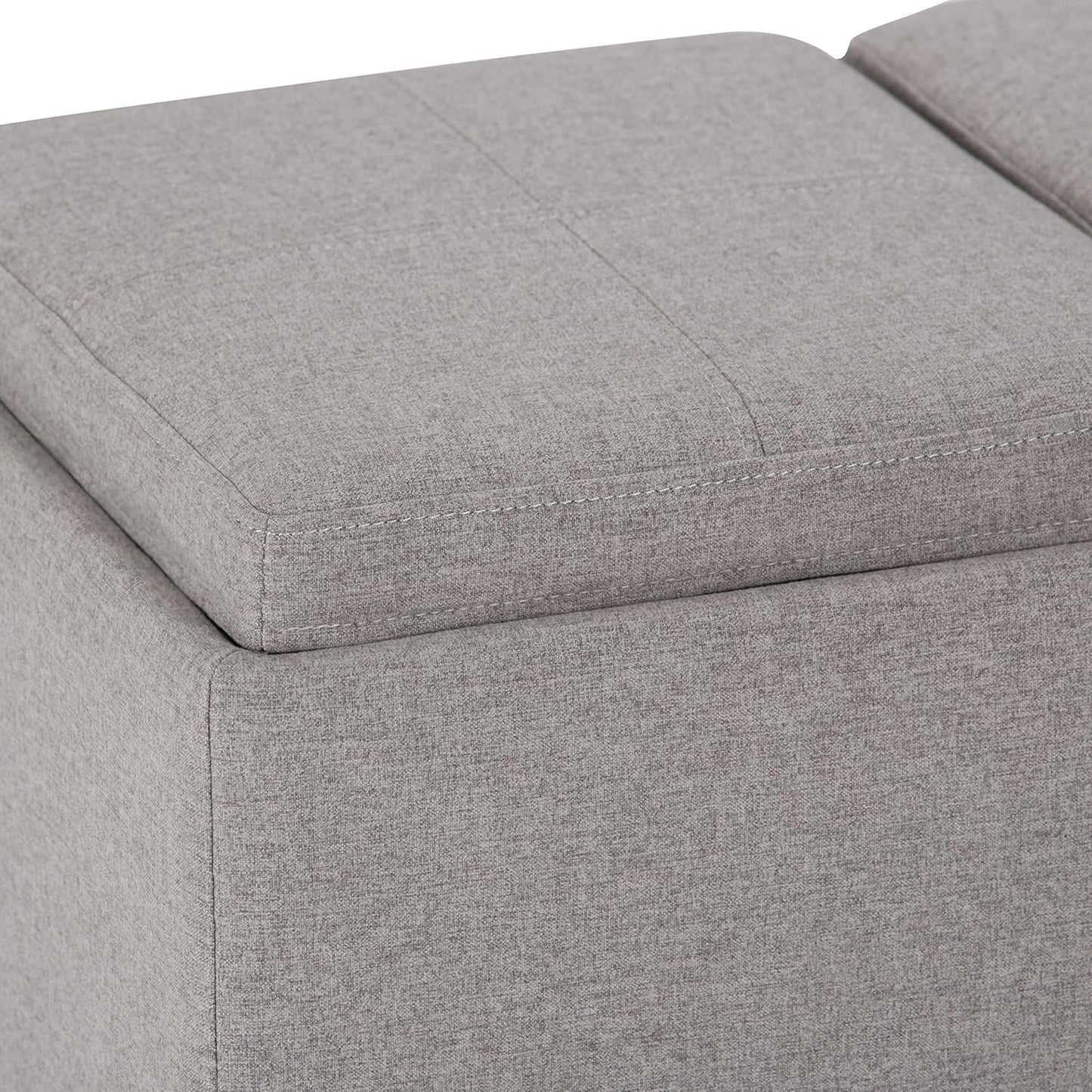 SIMPLIHOME Avalon 42 inch Wide Contemporary Rectangle Storage Ottoman in Cloud Grey Linen Look Fabric, Assembled, for the Living Room, Entryway and Family Room